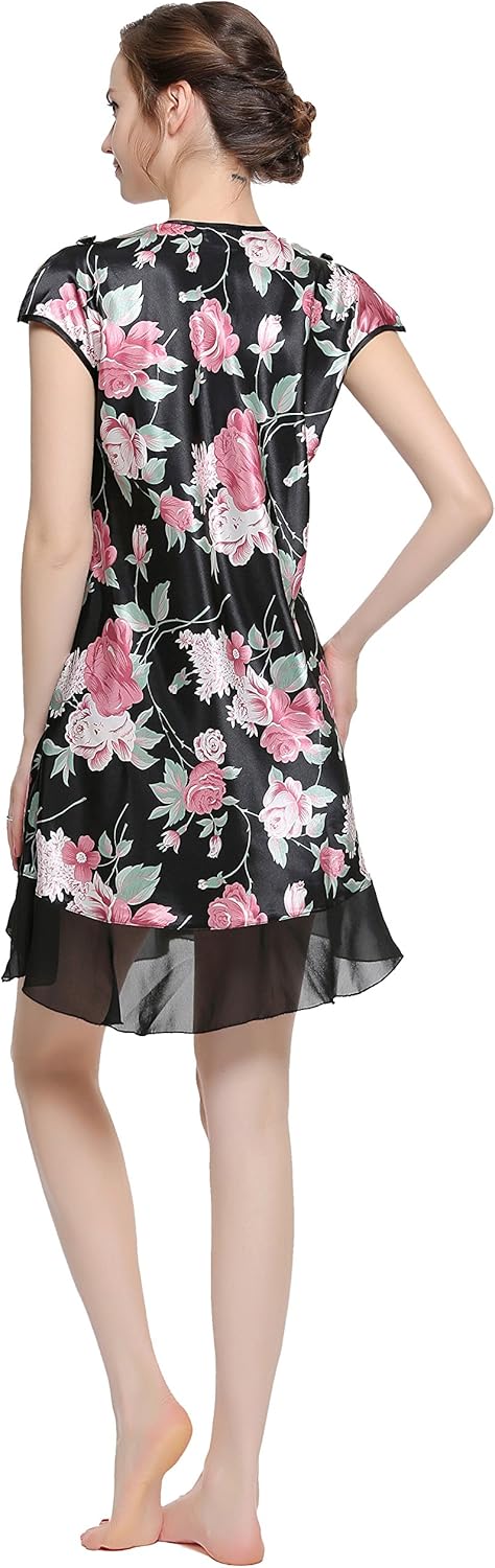 Lavenderi Women's Sleeveless Nightgown Silky Nightdress Printed Satin Sleepwear - Image 3