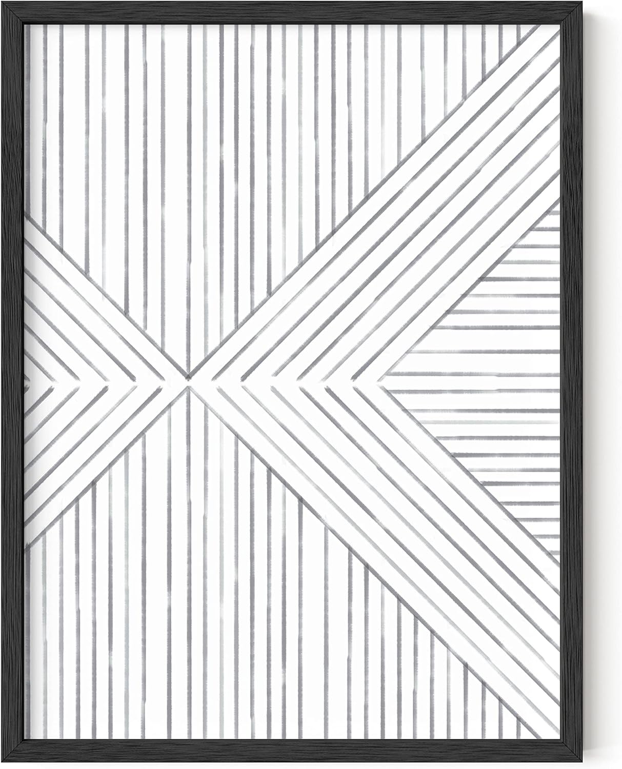 Neutral Geometric Abstract Line Art Print in Black Frame