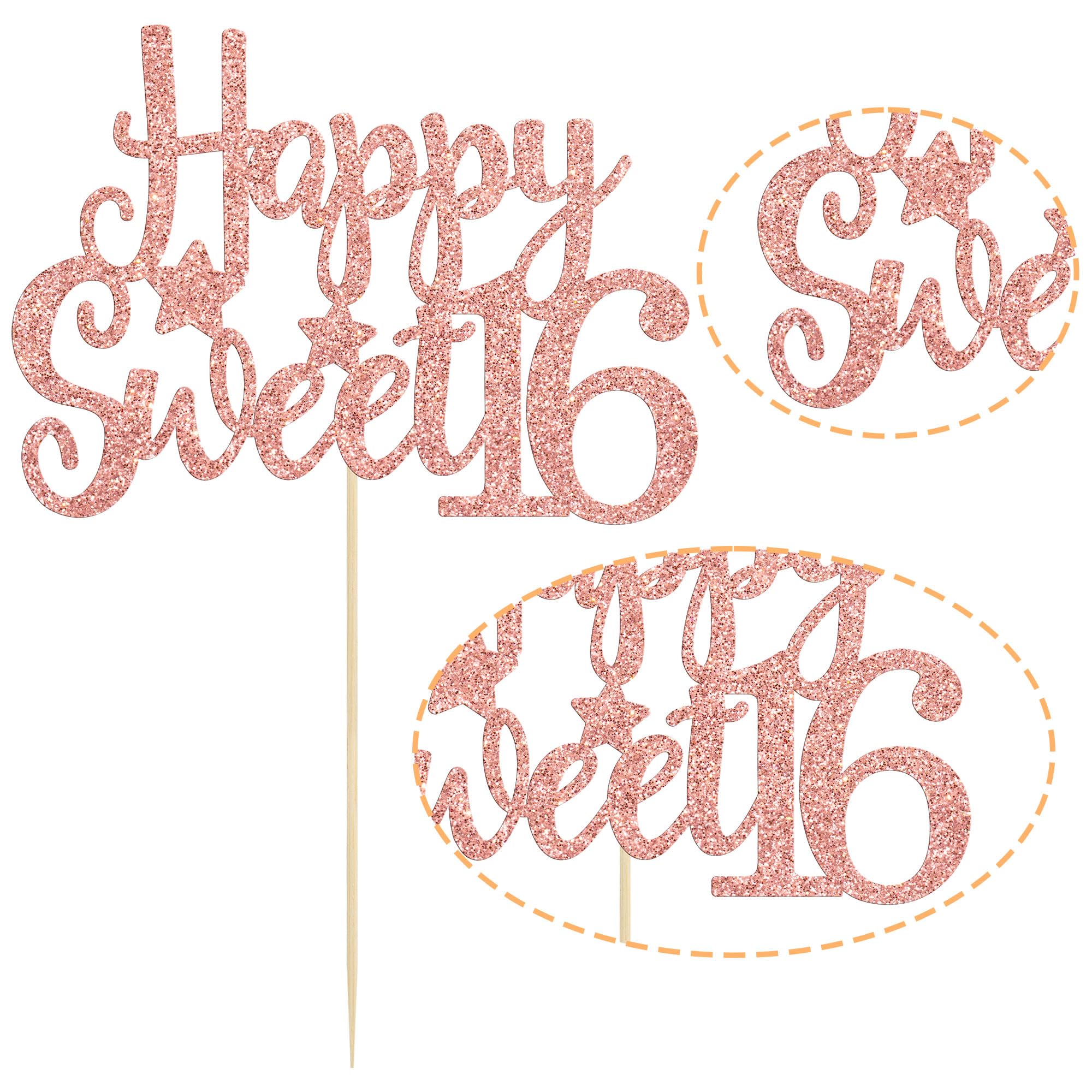 Trsnzul Strass Sweet 16 Torta Topper Sweet 16 Compleanno topper con Oro Rosa Fascia Compleanno Torta Decoro Topper Sweet Sixteen Decorazione torta Accessori torta per Festa Compleanno