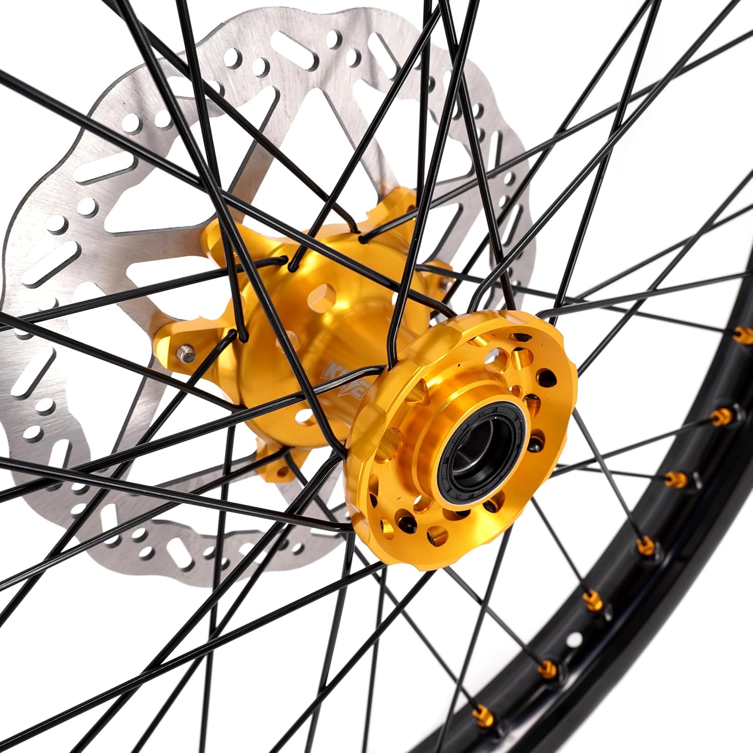 KKE 1.6 * 21 & 2.15 * 18 Dirt Electric Bike Spoked Wheels Rim Fit E-moto Surron Ultra Bee 2023-2025 with 240MM dIsc Gold Hub/Nipple