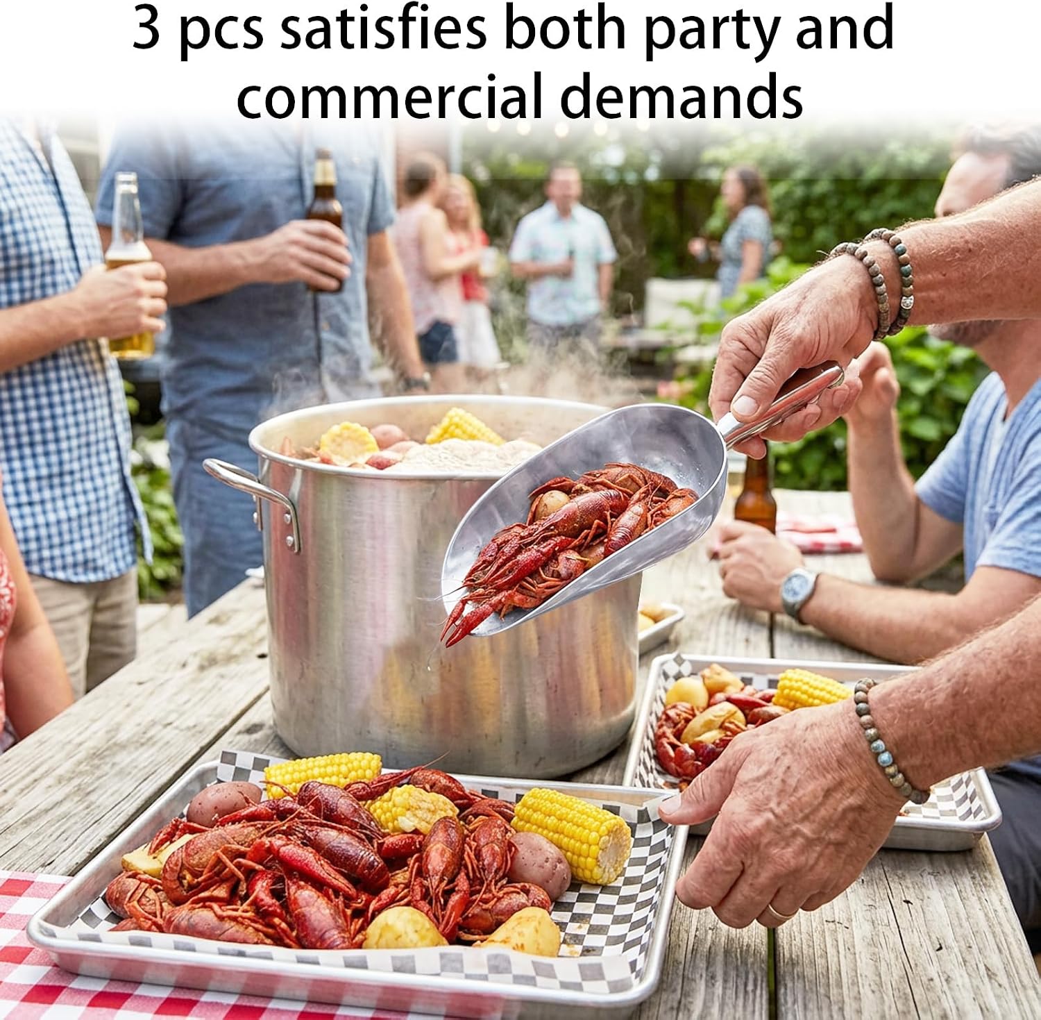 3 Pcs 58 Ounce Metal Ice Scoop, Stainless Steel Scooper, for Kitchen, Bar, Buffet, Party, Catering, Pet Food, Popcorn, Candy, Crawfish, Salt Commercial Use image 4
