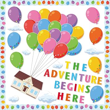 Colorful Balloon Bulletin Board Set for Classroom Mix Adventure Cloud Balloon Themed Cutouts for Back to School Supplies Name Tags Decorations for Wall Decors