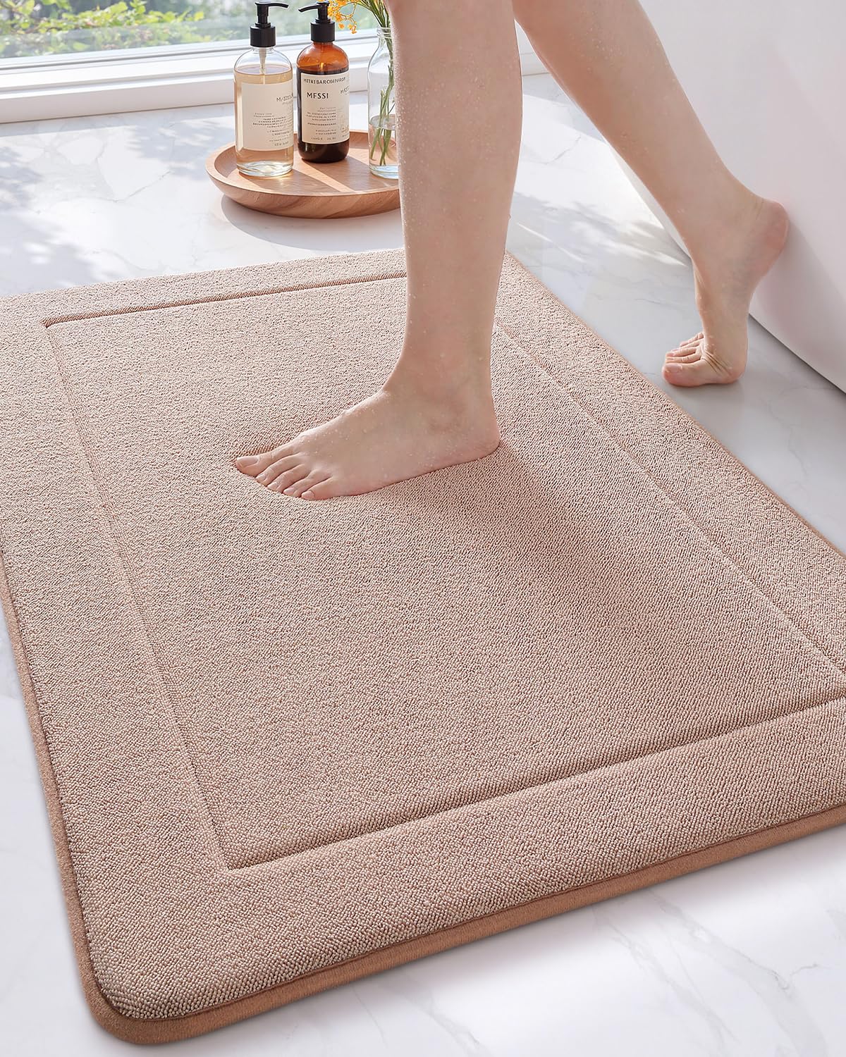 Color&Geometry Thick Memory Foam Beige Bathroom Rugs, 17"x30" Non Slip Super Absorbent Bathmat, Quick Dry Washroom Carpet, Ultra Soft Bath Mat for