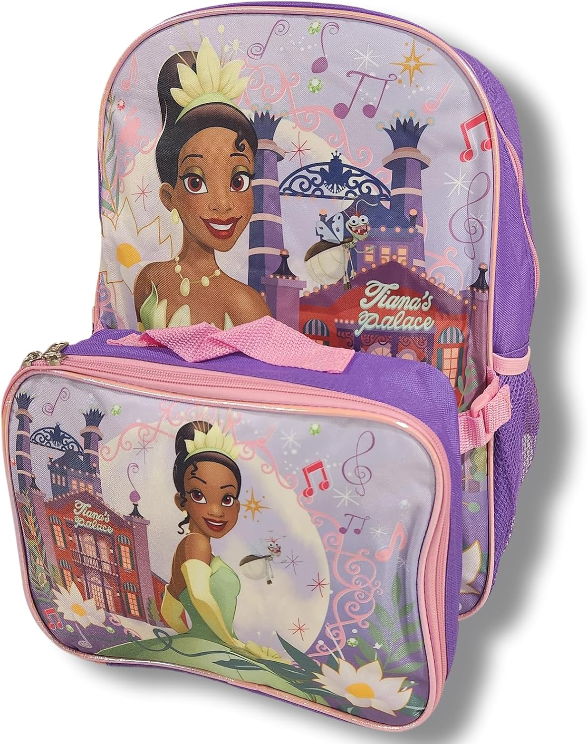 Princess Tiana Girl's 16" Backpack With Detachable Lunch Box Set (Be True To You)