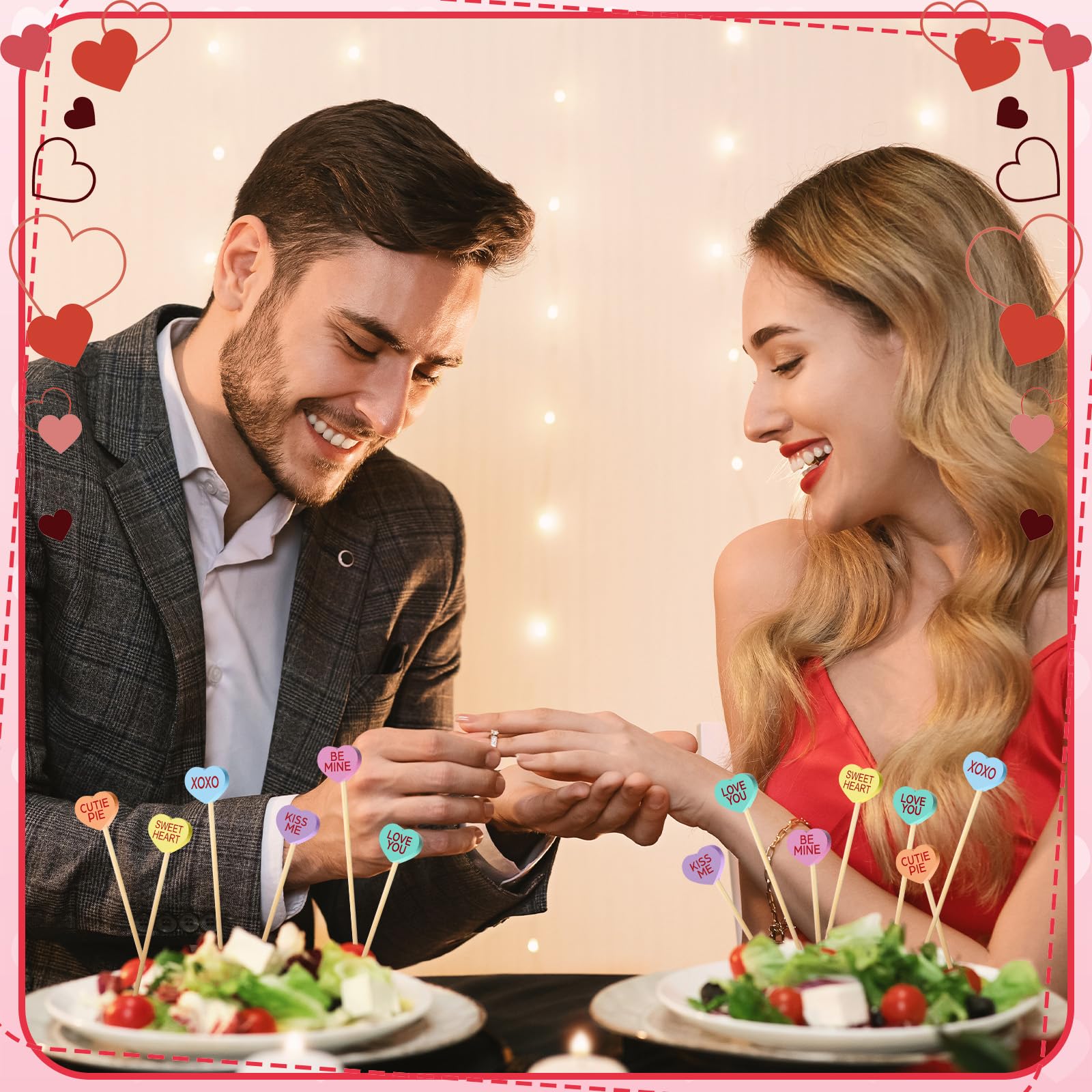 Maxcheck 600 palillos de cóctel para el día de San Valentín, 4.7 pulgadas, corazones surtidos, palillos de bambú para aperitivos, palitos de frutas para decoración de fiestas, 6 estilos (corazón)