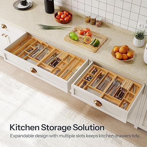 Miniatura 2 de HO0BRO - Organizador grande de cubiertos de cocina, organizador de utensilios expandible con conexión magnética de 22 a 35 pulgadas, bandeja de