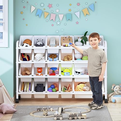 Miniatura 7 de EXPERLAM Organizador de almacenamiento de juguetes para niños con 20 contenedores de plástico, estante de almacenamiento de juguetes de metal de 4