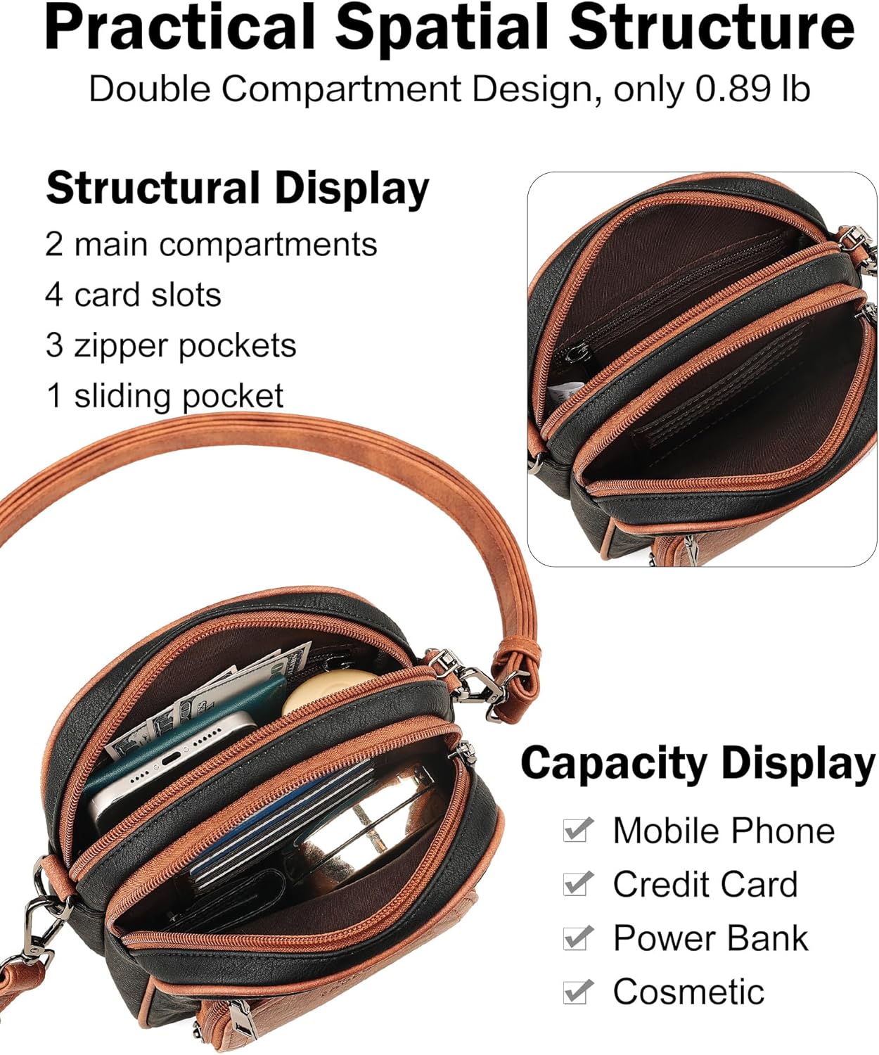 FADEON Small Purses for Women Crossbody Bags, Designer PU Leather Mini Cross Body Purse Travel Shoulder Bag Card Slots - Image 4