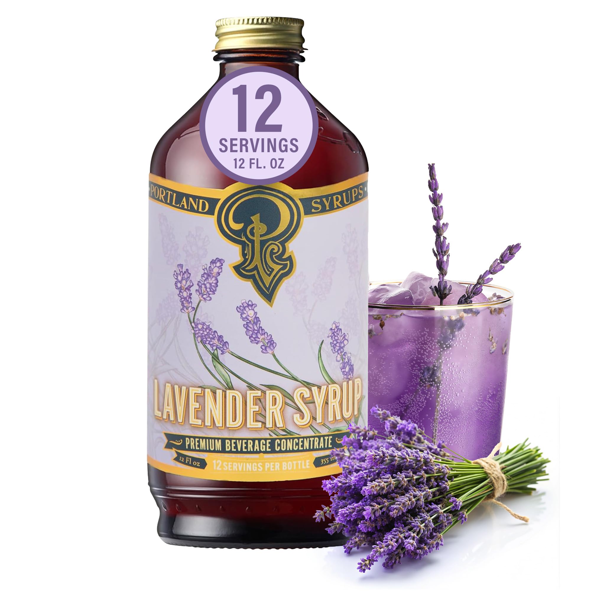 P Portland Syrups Lavender Syrup - Premium Beverage Concentrate for Delicious Cocktails, Tea, Soda, Coffee Drinks, Baking, and More - 12 oz with 24 Servings (Pack of 1)