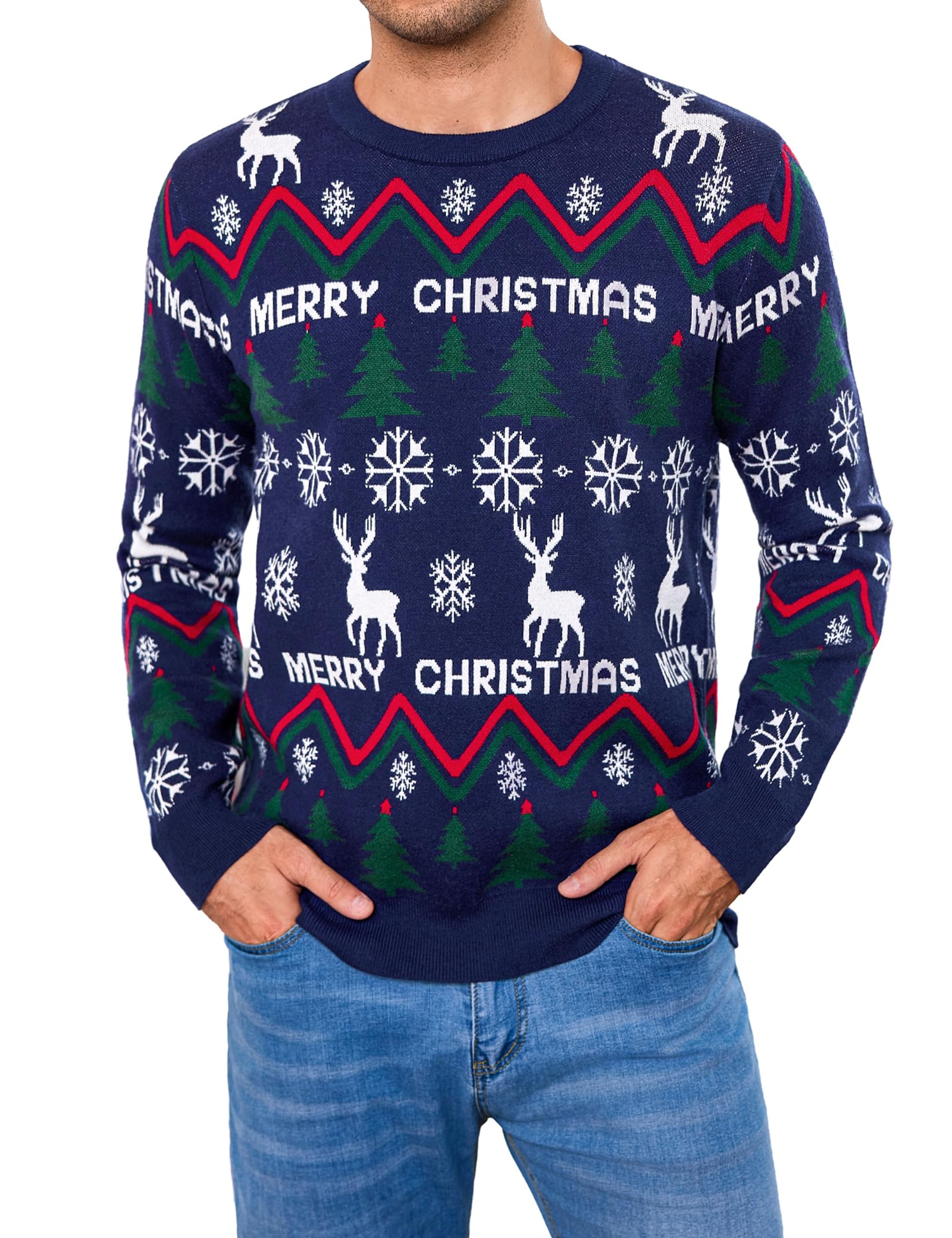Gyabnw Maglione Natalizio Uomo Girocollo Maniche Lunghe | Pullover caldo in maglia, design natalizio, per inverno, feste, famiglia e tempo libero