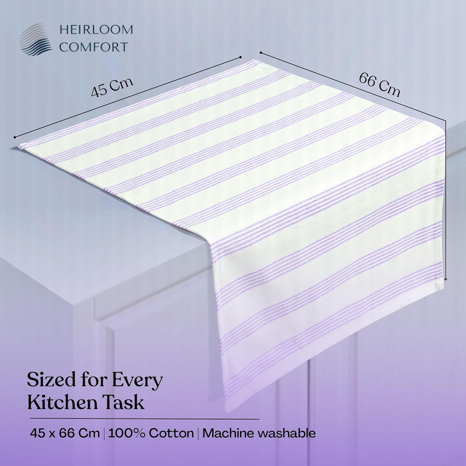 Lavender Stripe Kitchen Towels, 12 Pack, 100% Cotton, Super Absorbent and Quick Dry, Multi Pin Striped Towel Set, Durable Dish Cloths for Kitchen Use, Cleaning & Drying Dishes