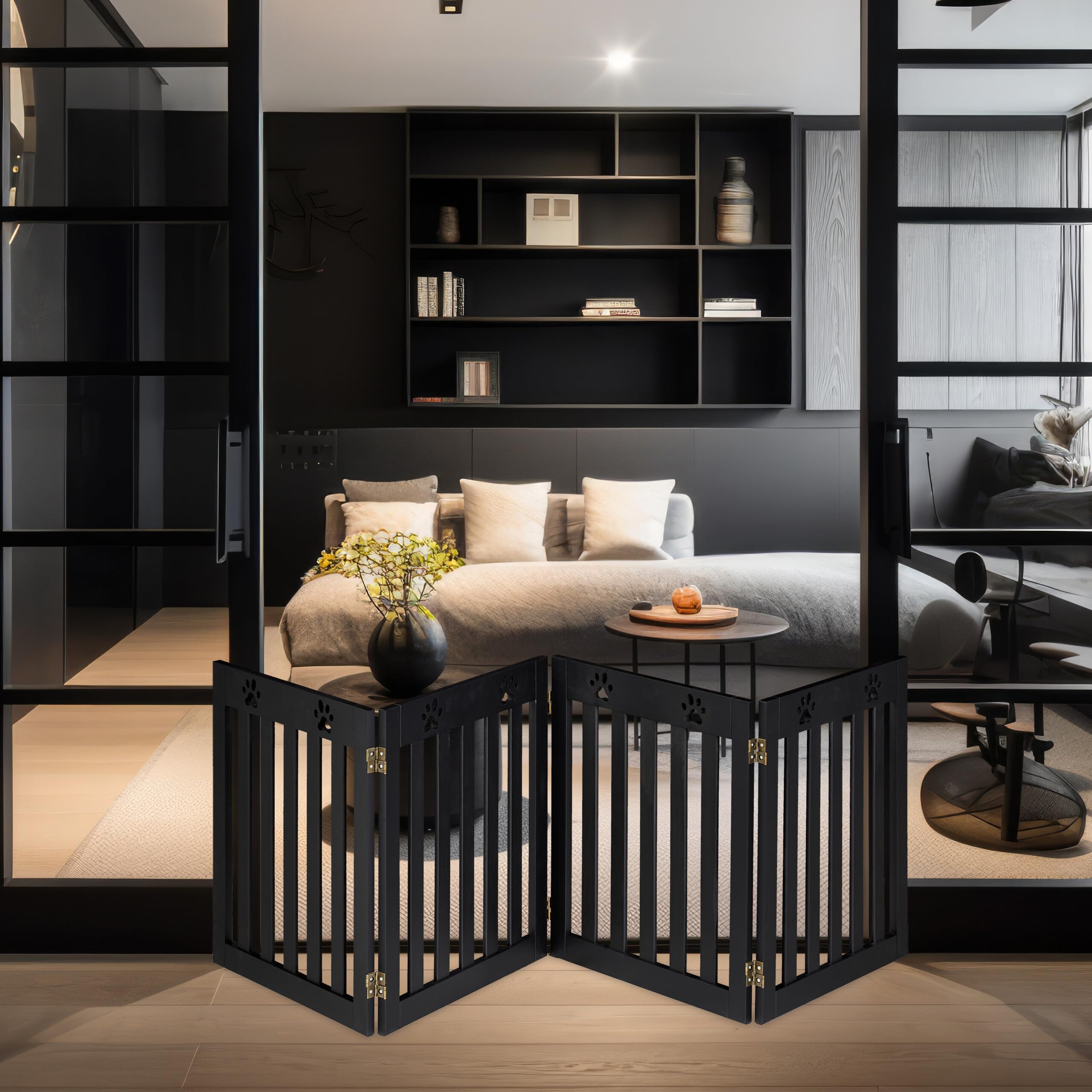 Relaxdays Cancelletto di Sicurezza per Cani e Gatti, Barriera Autoportante, Recinzione per Scale, 60 x 204 cm, Nero