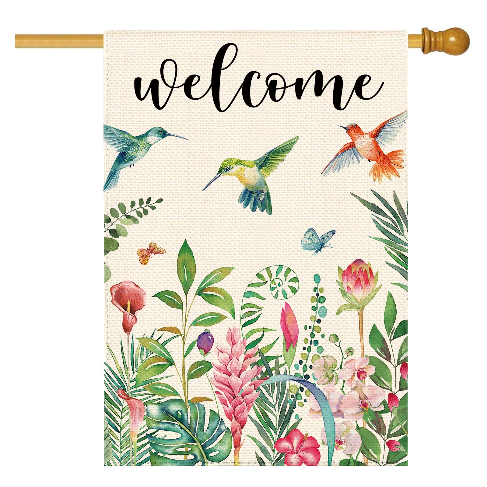 Tikeciti Summer Hummingbird Turtle Leaf Welcome Garden Flag 28 x 40 Inch Double Sided, French Vintage Tropical Floral Farm...