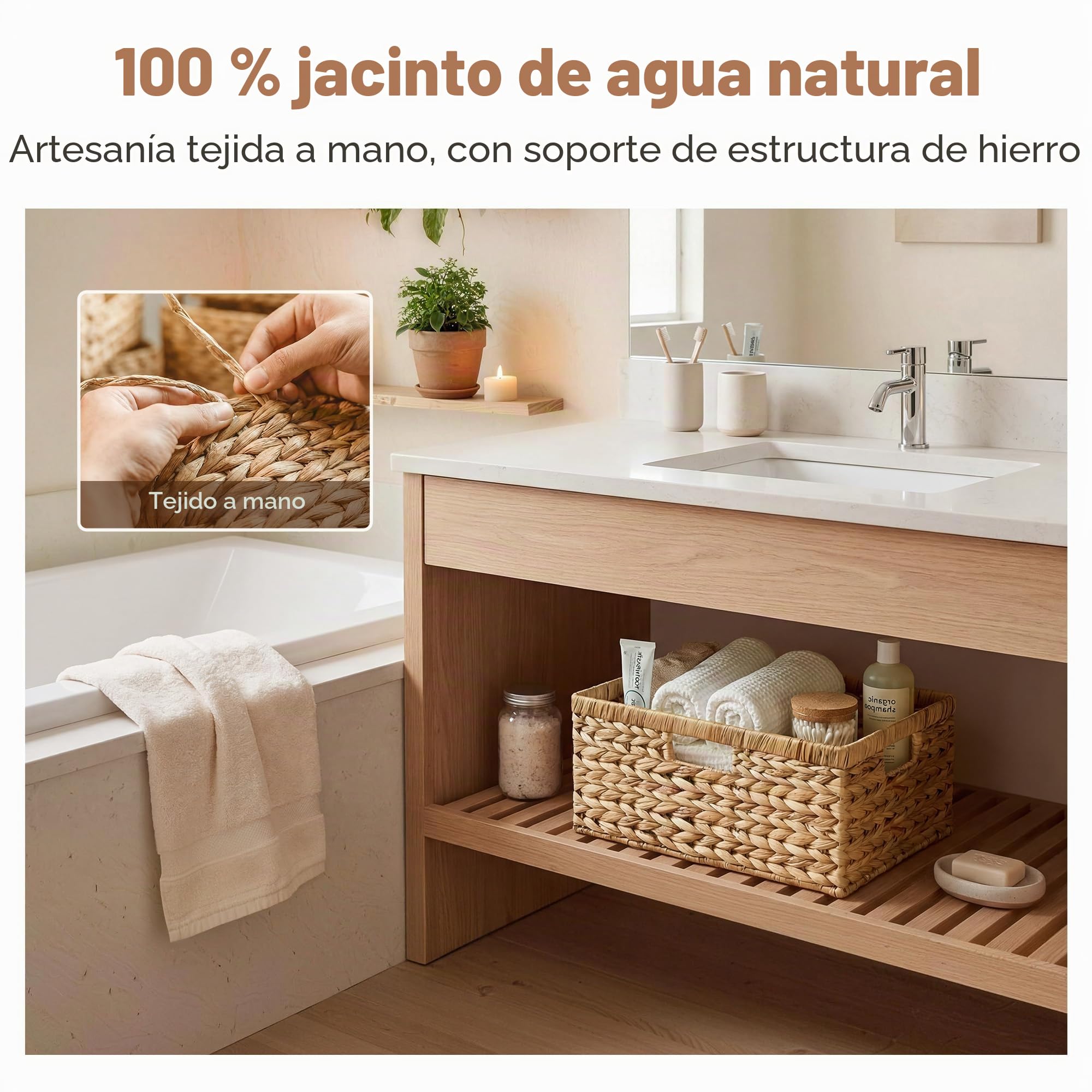 StorageWorks Cestas de mimbre extra grandes para organizar, cesta de almacenamiento de jacinto de agua con asas incorporadas, caja de almacenamiento decorativa