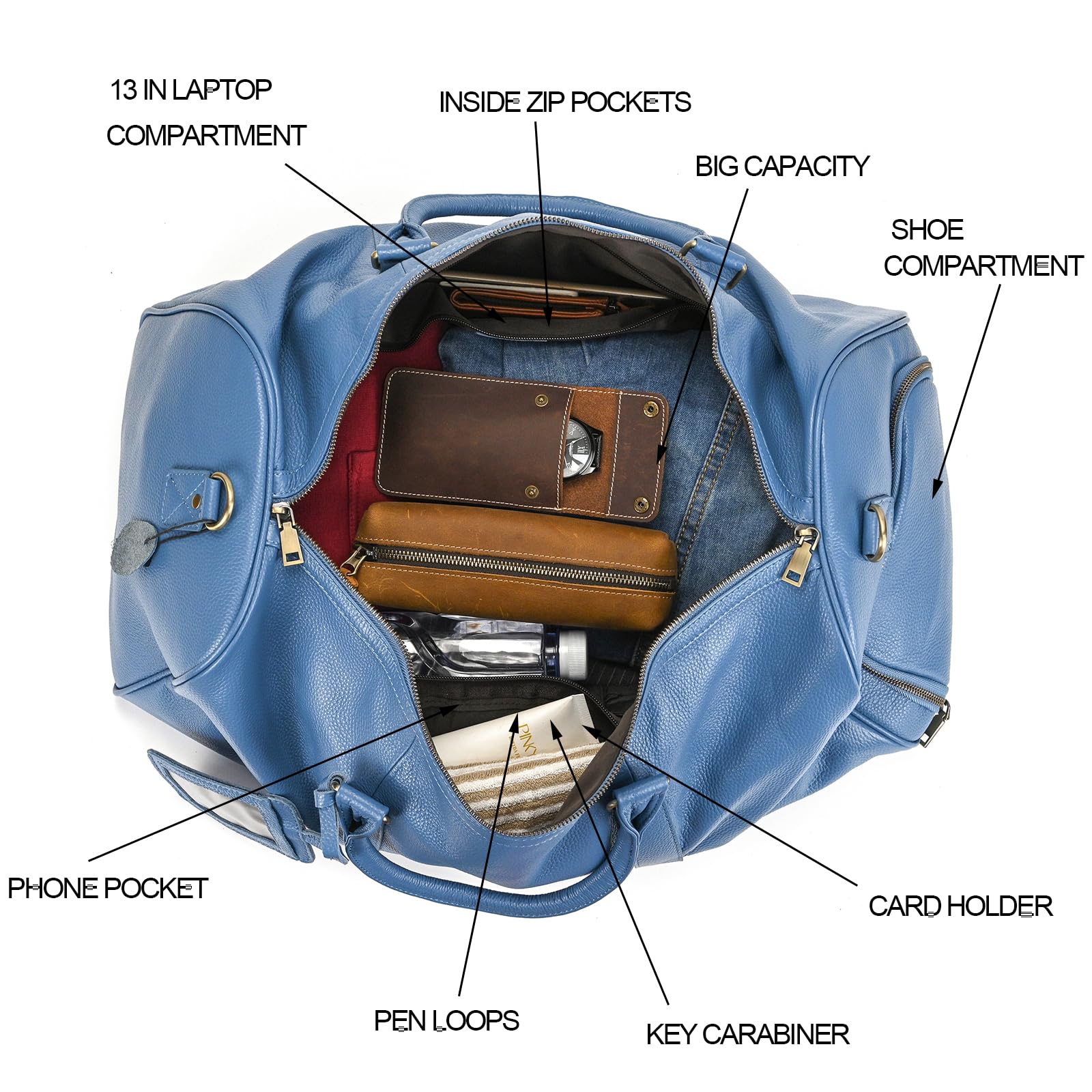 Hombre Bolsa de Viaje de Cuero Bolsa de Viaje de Fin de Semana de época con Compartimento para Zapatos