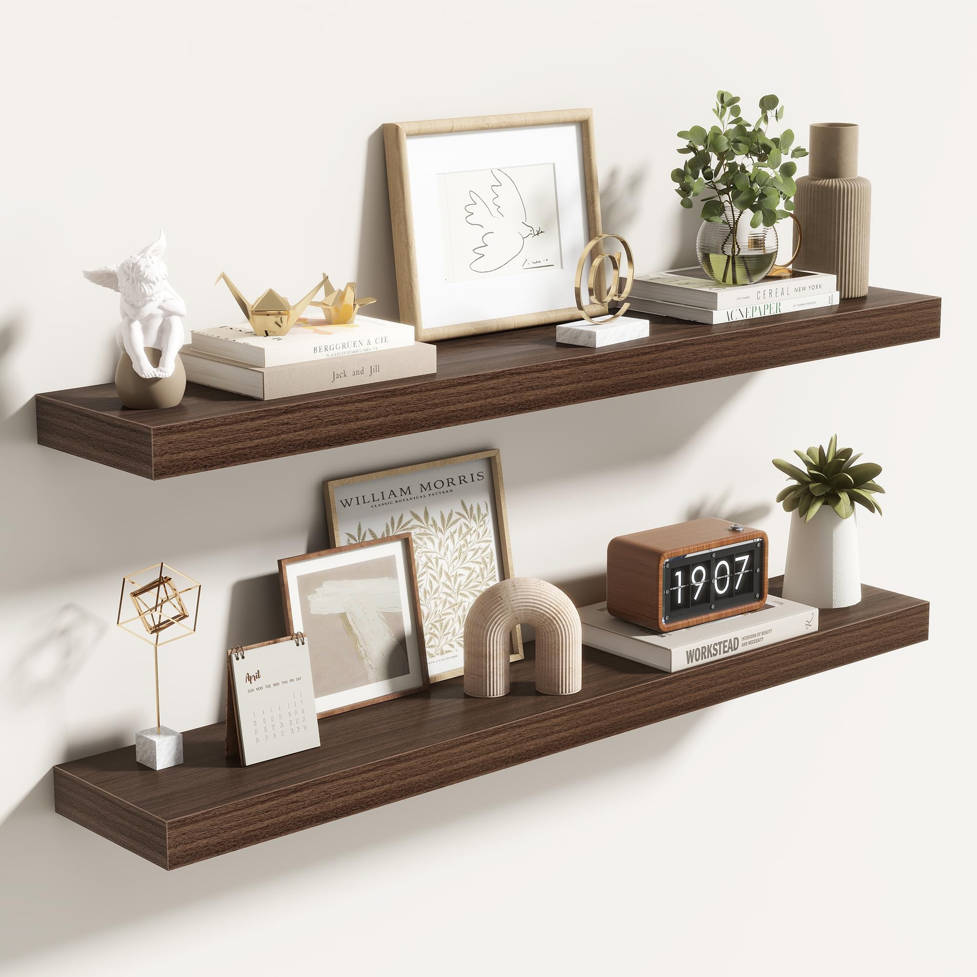 Acovy 90cm Floating Shelves, 6.5Inch(16.5cm) Deep Floating Shelves for Wall, 36 Inch Hanging Shelf with Invisible Brackets, Shelves for Bathroom, Bedroom, Living Room, Set of 2