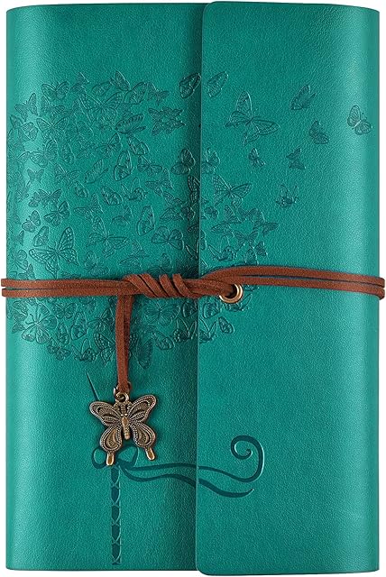 Leather Journal Notebook, Travel Journals for Women, Refillable Butterfly Notebook Lined Personal Diary Writing Notebook Gifts A6 12.9 x 18.5cm (Blue)