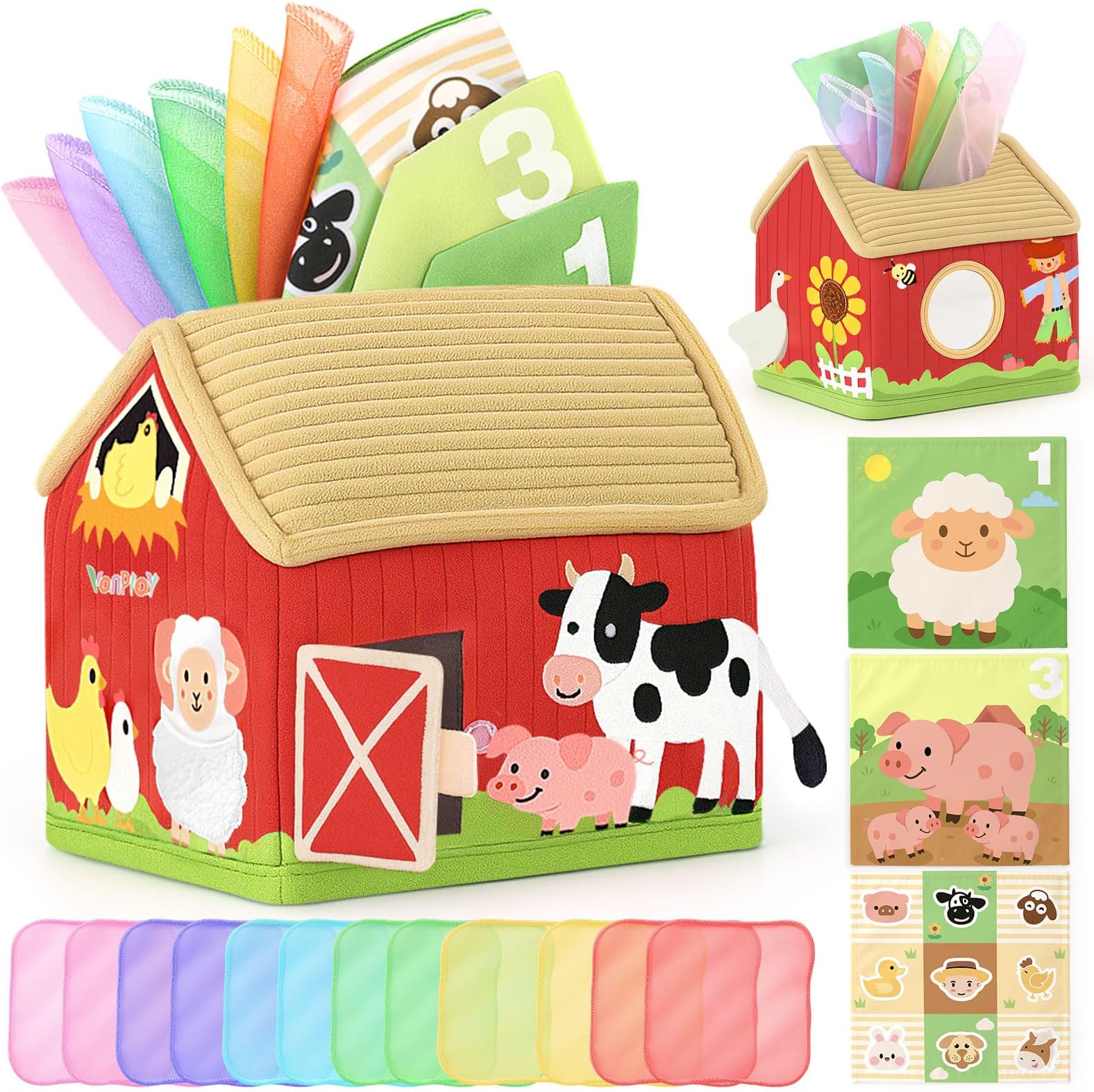 DINORUN Baby Toys 6 to 12 Months - Montessori Tissue Box Toys for Babies 6-12 Months - Infant Newborn Toddlers Sensory Magic Baby Tissue Box Educational High Contrast Toy Development STEM Toy Gift