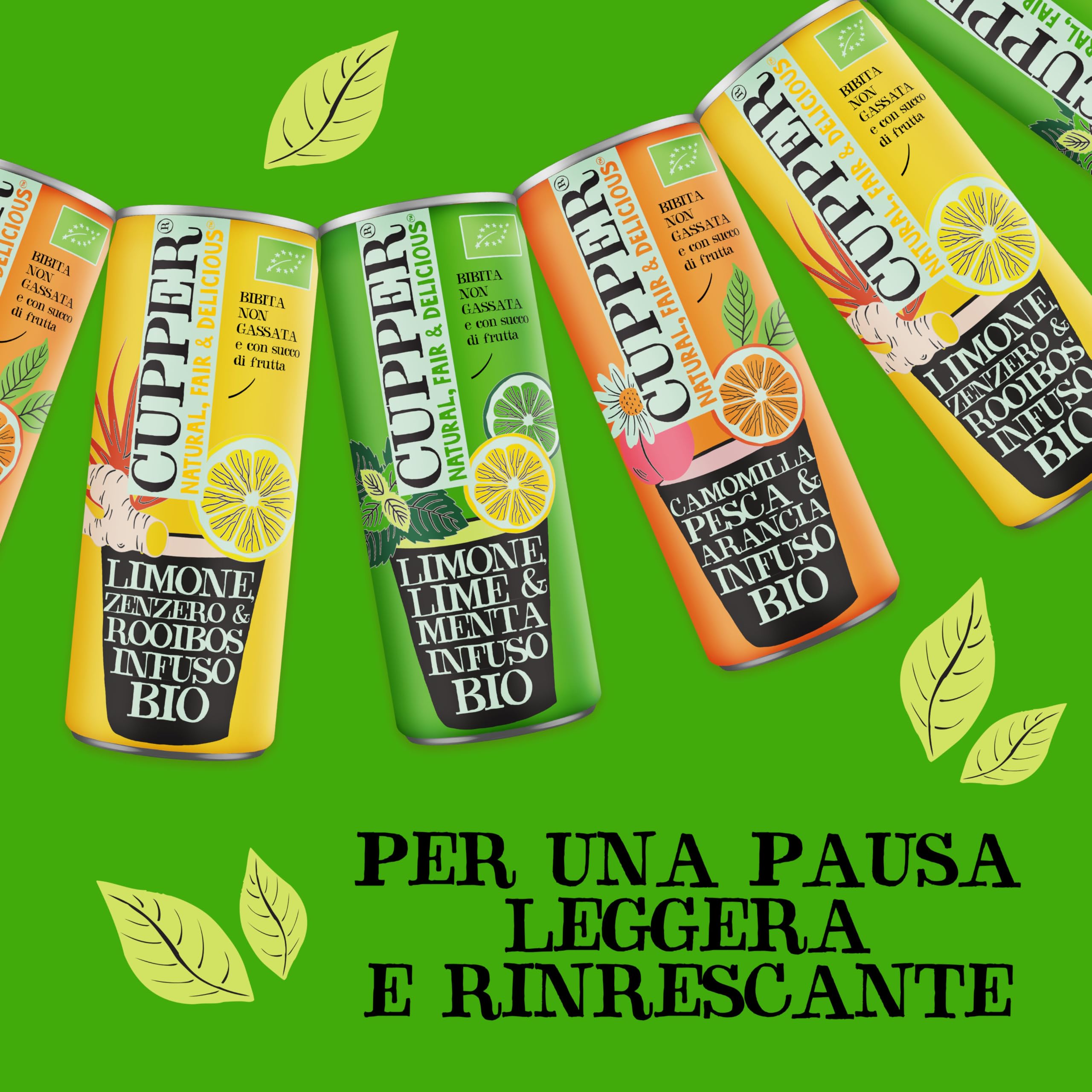CUPPER Bibita al Lime, Menta e Limone Bio, Bevanda Biologica non gassata, Senza Zuccheri Aggiunti, Infuso a Freddo con Succo di Frutta, Confezione 12 x 250ml