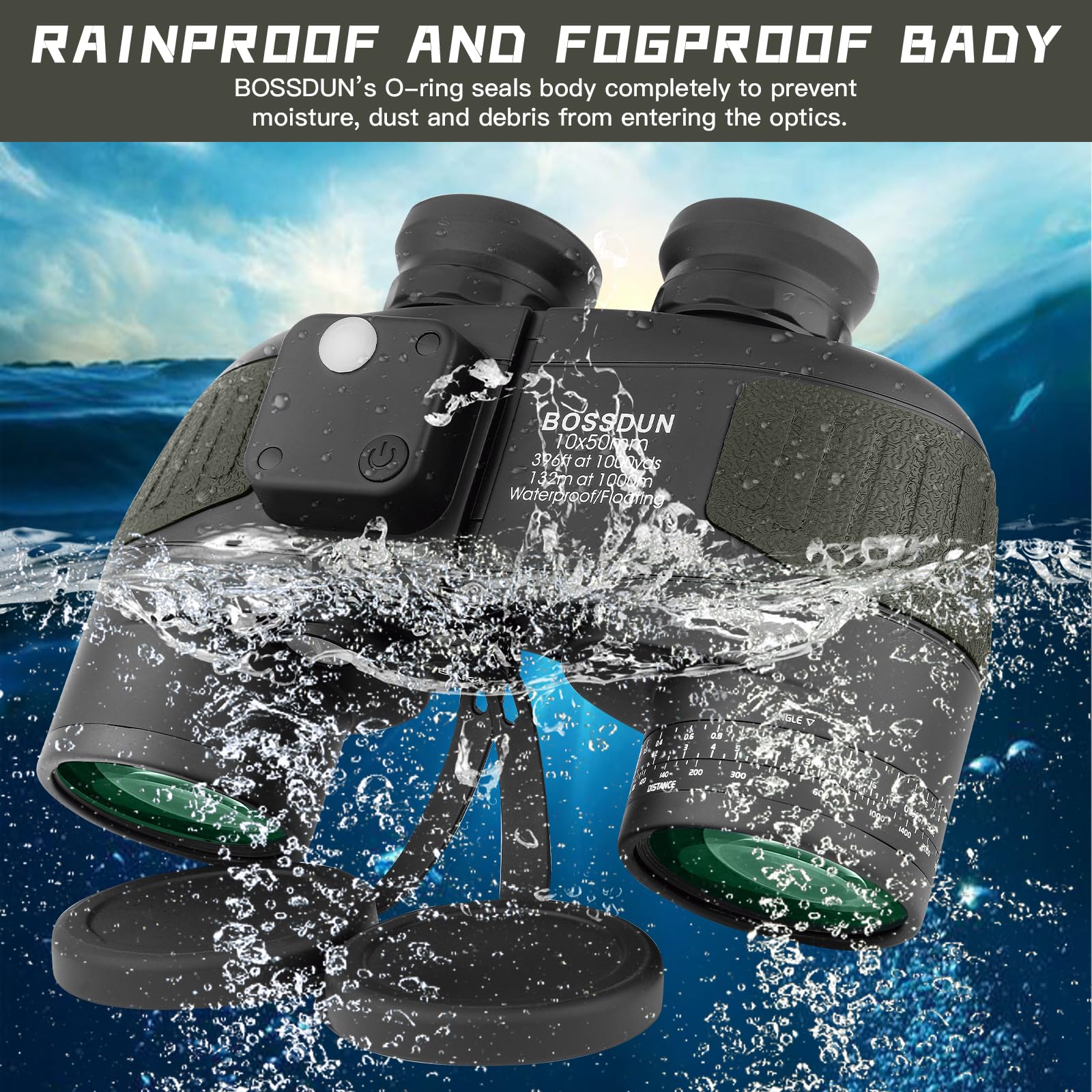 10x50 Fernglas,Fernglas mit Nachtsicht Entfernungsmesser und Kompass, für Wassersport-Enthusiasten und Hobbysegler, inklusive Bereitschaftstasche, Staubschutzkappen und Trageriemen