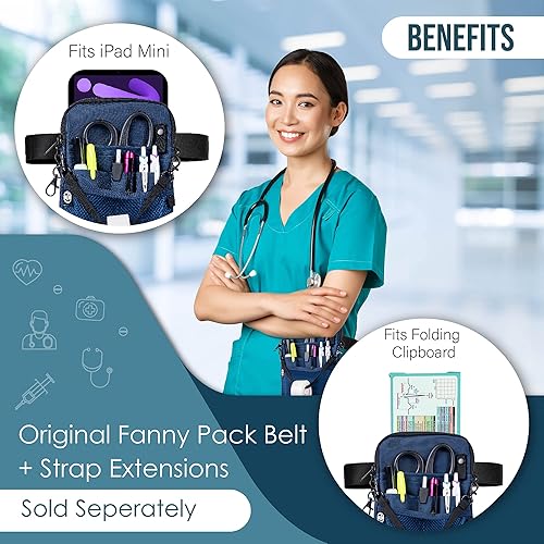 Miniatura 4 de First Lifesaver Riñonera de Enfermera Convertible 4 en 1 con Múltiples Compartimentos y Portacinta para Enfermeras, Estudiantes de Enfermería, Azul