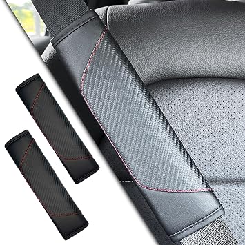 2PCS Seatbelt Cover Car Belt Cover Seatbelt Cushion, Carbon Fiber Wagon Seat Belt Pad Shoulder Strap Protection, Car Safety Seat Belt Strap Cushion Protect Your Neck and ShoulderBlack