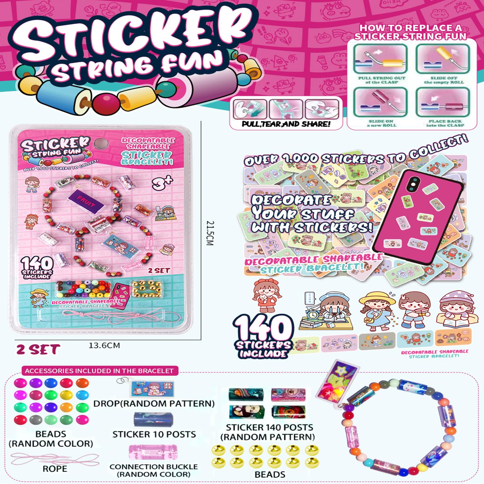Afufu Sticker Bracelet Making Kit for Age 3+ Girls, 140 Mini Holographic Stickers, 140pcs Stickers - Image 4