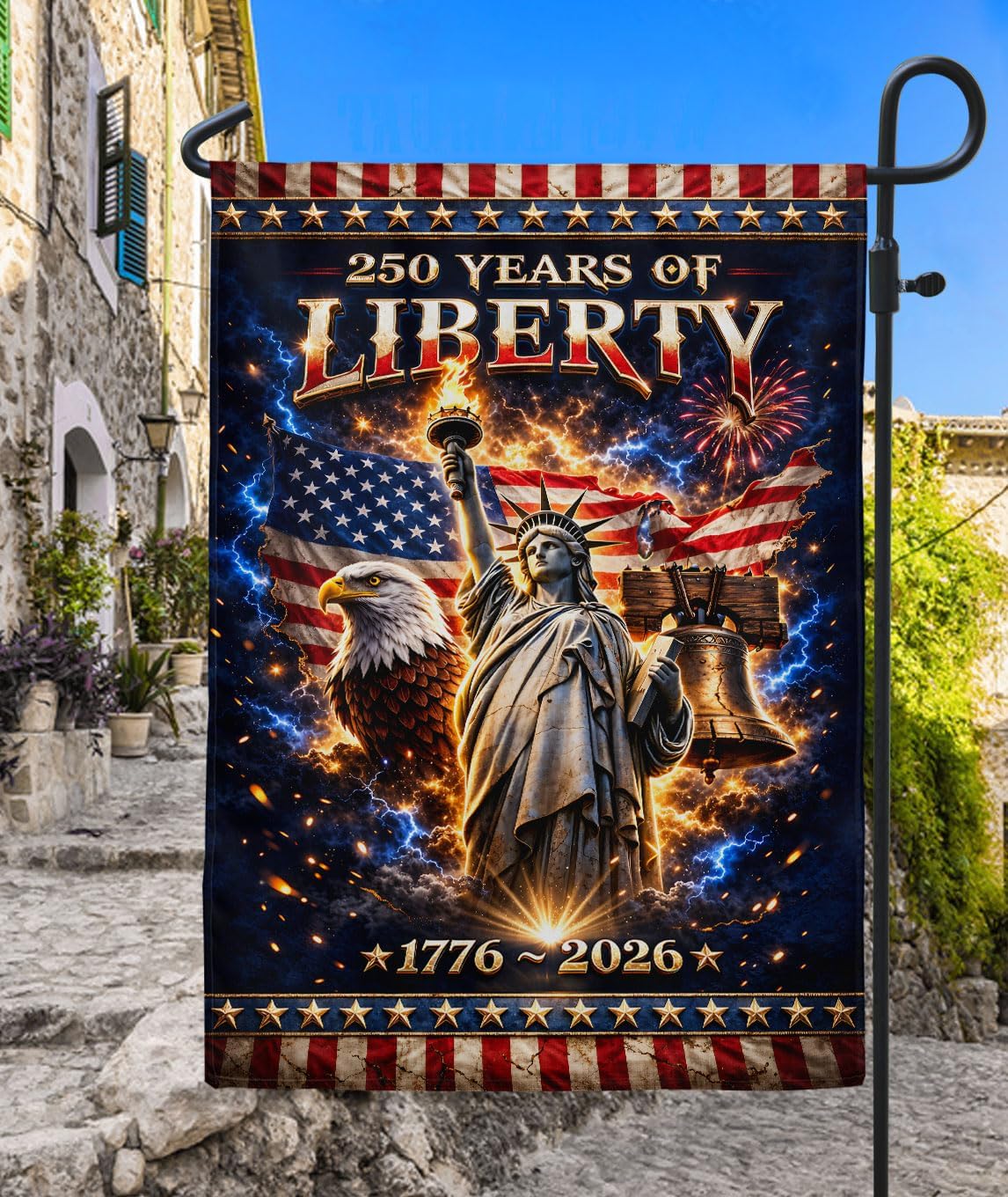 250 Year American Anniversary Flag, 250th Anniversary Patriotic Design, Garden Flags For Outside, Visible On Both Sides, 250 Years Of Freedom Flag, Banner Commemorative Outside Decoration 4 (12x18 Inch)