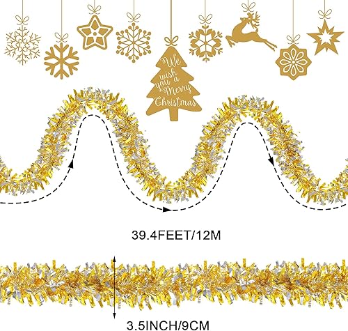 Miniatura 9 de Waydress Guirnalda de oropel de Navidad de 39.4 pies, guirnalda de oropel con brillantina, guirnalda de árbol de Navidad, guirnalda de árbol de