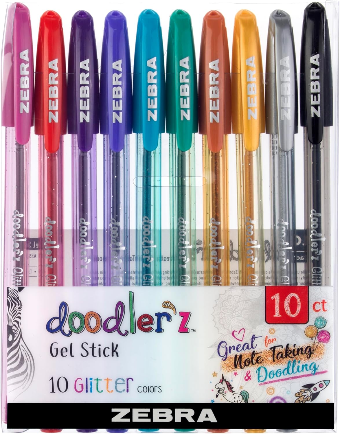Zebra Pen, doodler’z Gel Stick Pens, 1.0mm Needle-Point Tip, Glitter, Neon, Pastel, Metallic Gel Ink, Vibrant Assorted Colors, Water-Based Ink, Art and School Pens, 60 Count Pack (41960)