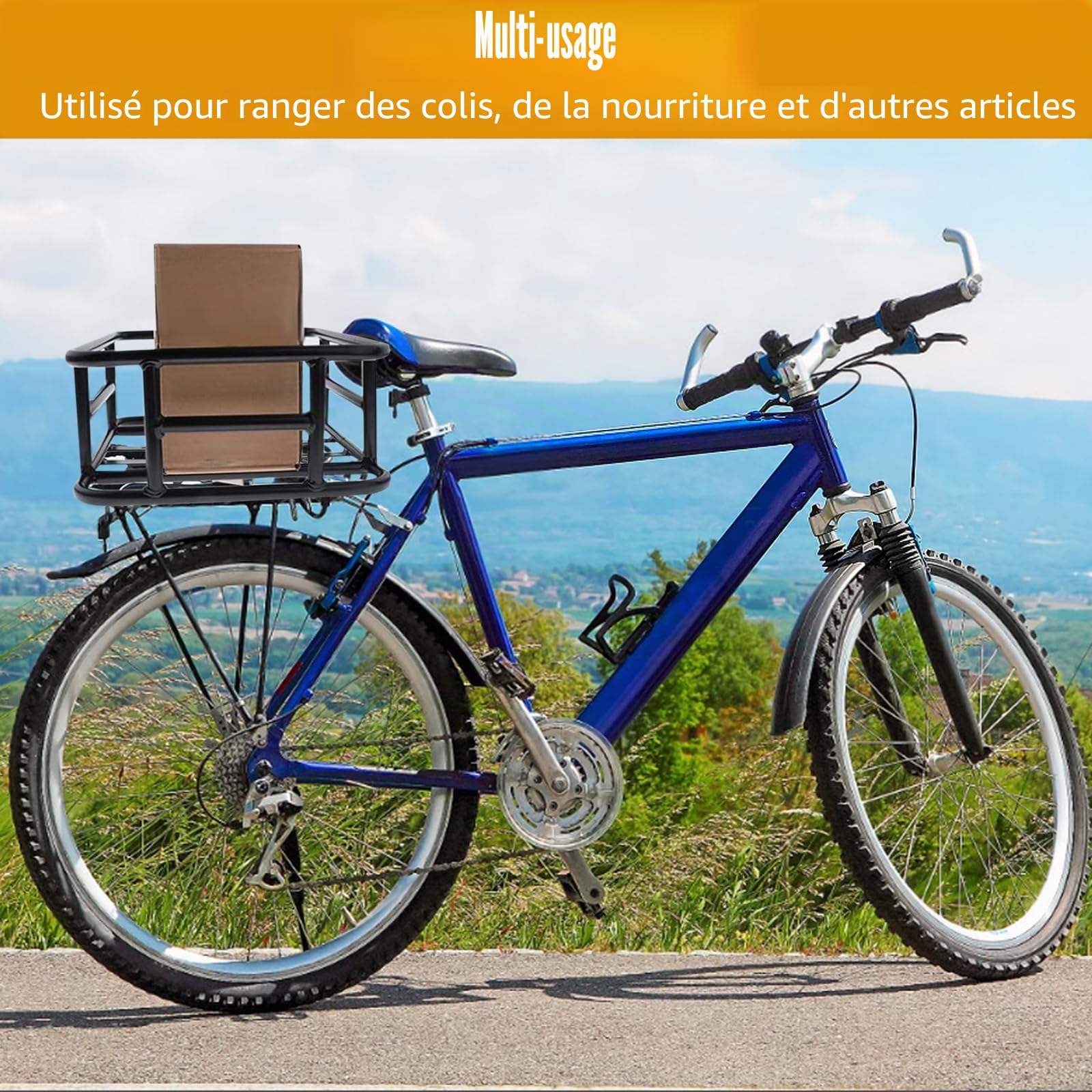 Grand panier de vélo arrière avec cadre en fer, panier multifonction pour véhicules électriques et vélos, panier de vélo arrière, grand panier de vélo amovible en métal à l'arrière