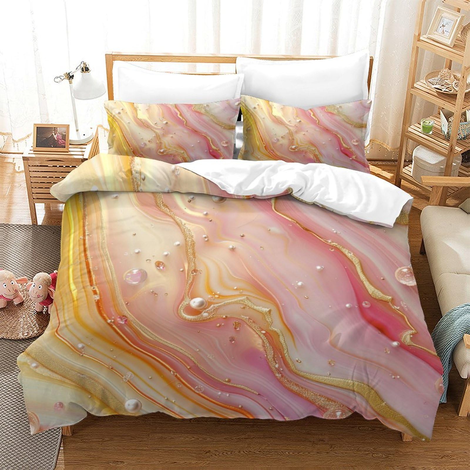 P1S9U7W5Y Gradient Marble 3D Printed Duvet Cover Set 3pcs Microfiber Artistic Marble Bedding Set Soft & Breathable Double（200x200cm）
