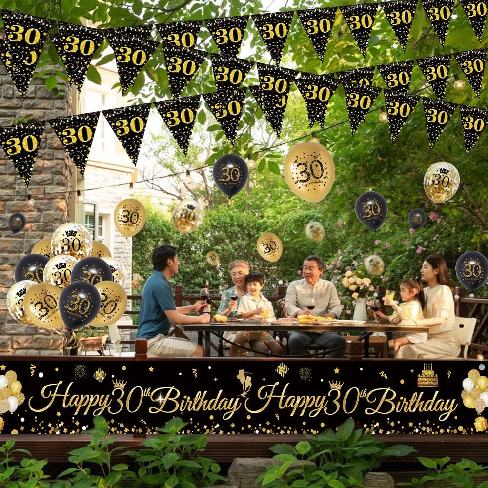 Buy 30th Birthday Decorations, Black Gold Birthday Decoration for Men ...
