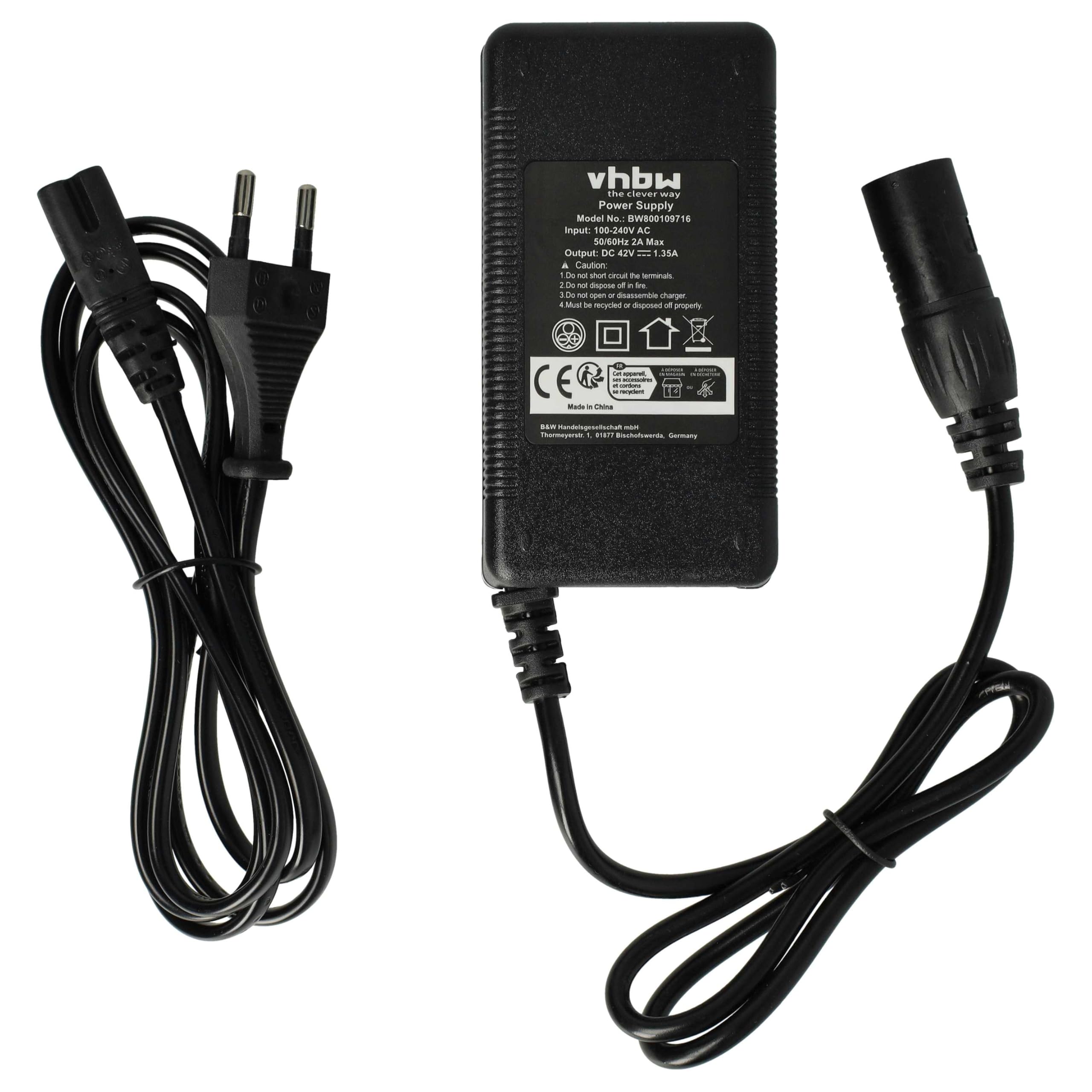 vhbw caricabatterie compatibile con Curtis Alu-City batterie, e-bike - Per batterie Li-Ion da 36 V, con attacco XLR 60 W
