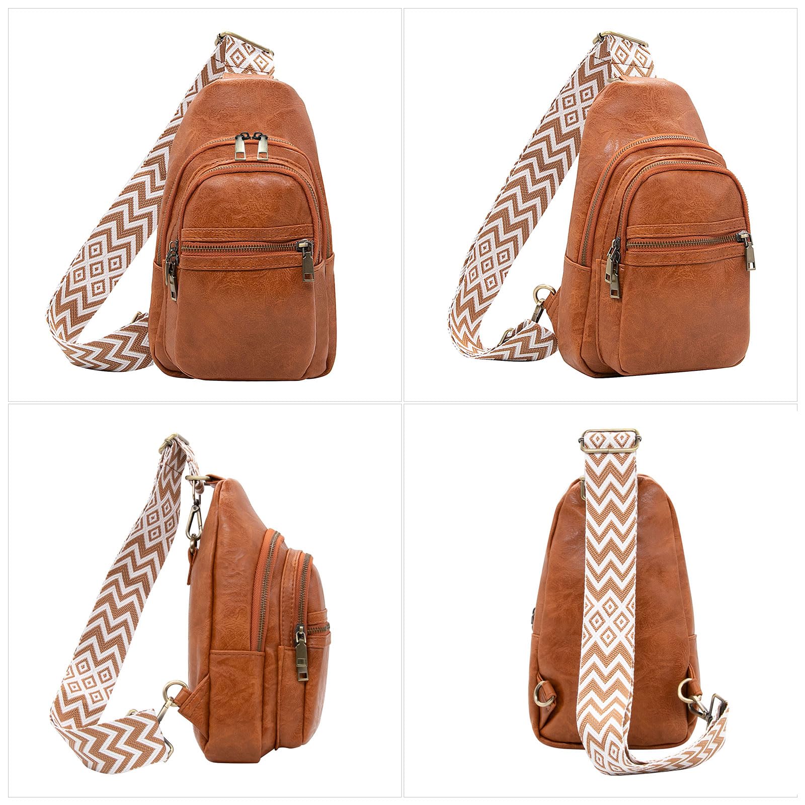 Long Keeper Sac de Poitrine Cuir Femme Homme, Petit Sacs à Dos Porté Travers Sling Bag Imperméable Sacoche Femme Bandouliere pour Voyage Randonnée Vélo Sports