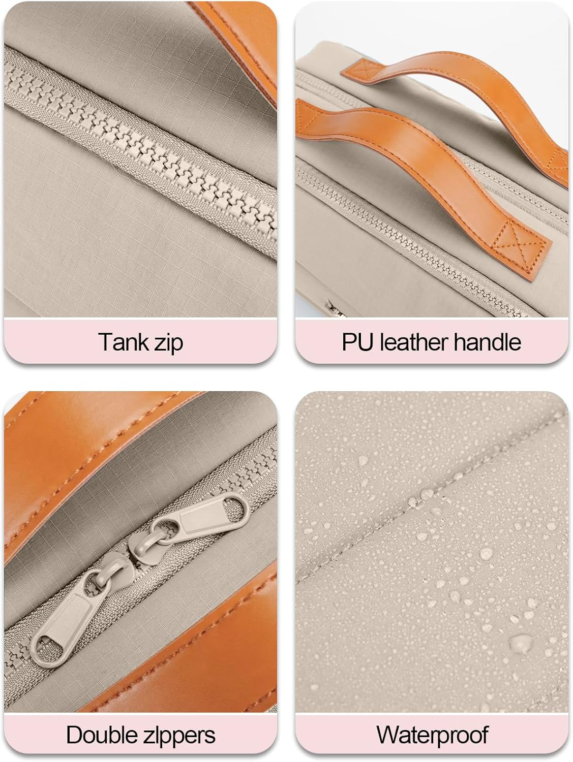 Women's Hanging Toiletry Bag, Waterproof Travel Cosmetic Organizer with Jewelry Storage, Large Capacity Makeup Case for Full-Size Skincare & Bathroom Essentials, Portable Cosmetic kit, Khaki - Image 9