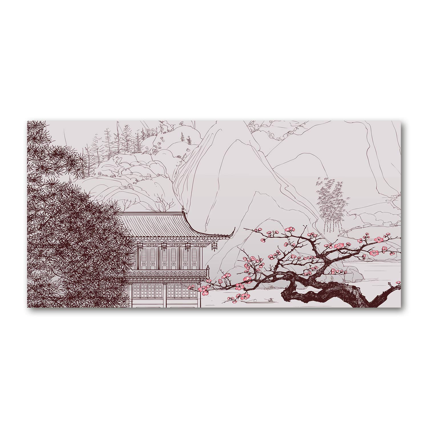 Tableau en verre acrylique 100x50cm Tulup avec paysage chinois marron pour décoration murale