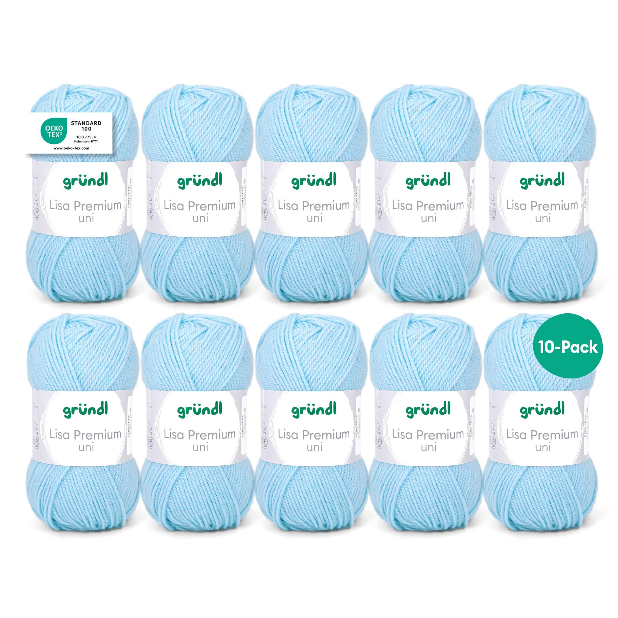 Gründl Light Blue Grundl Lisa Premium Uni-Pack Of 10 Balls, Acrylic, 08, 10X 50G, 10P760-08