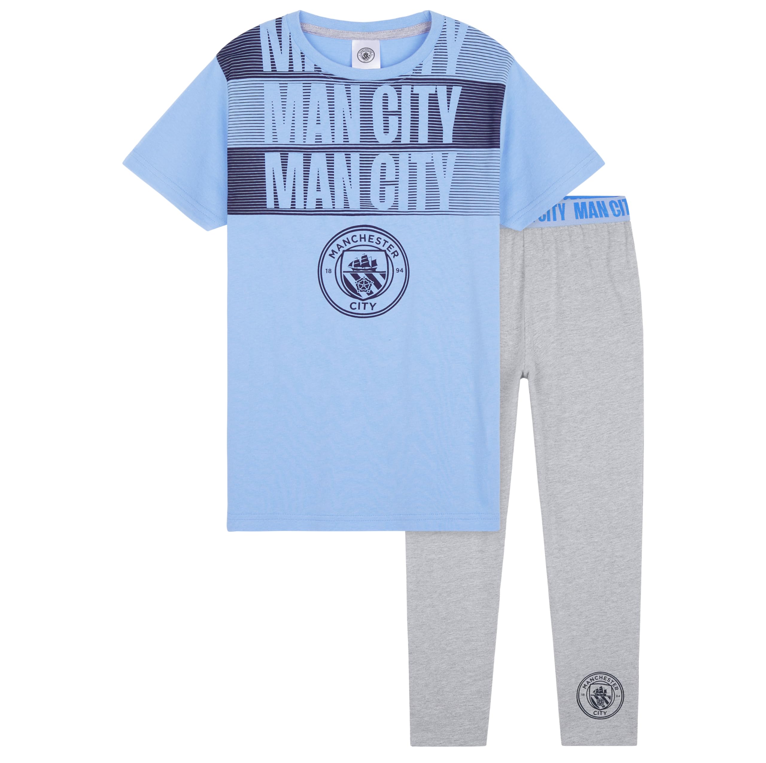 Manchester City FC Boy's Pyjama Set - T-Shirt & Bottoms - 7-8 Years
