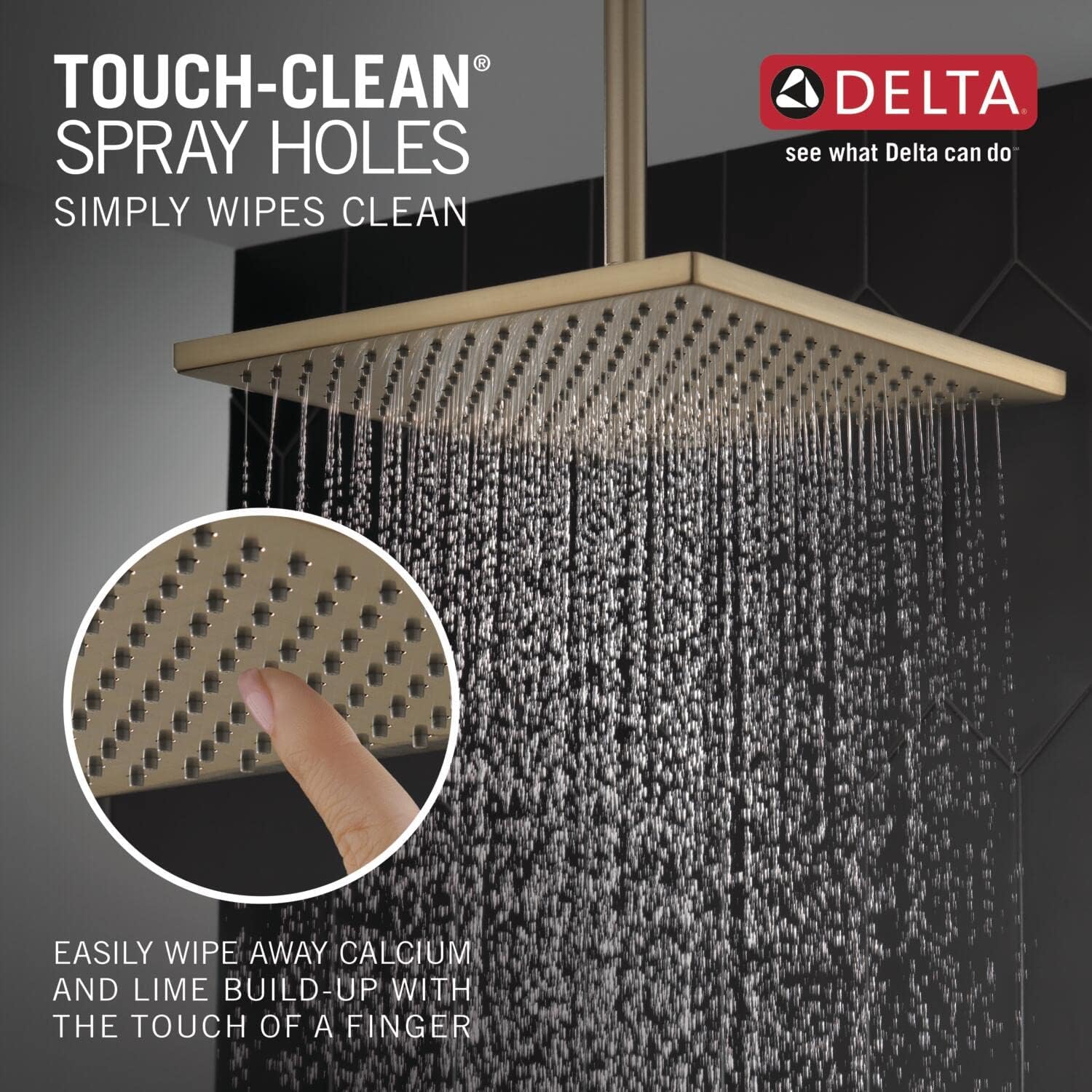 Delta Faucet Rainfall Shower Head, Gold Champagne Bronze, Metal Ceiling Mount, Rain Shower Arm Included