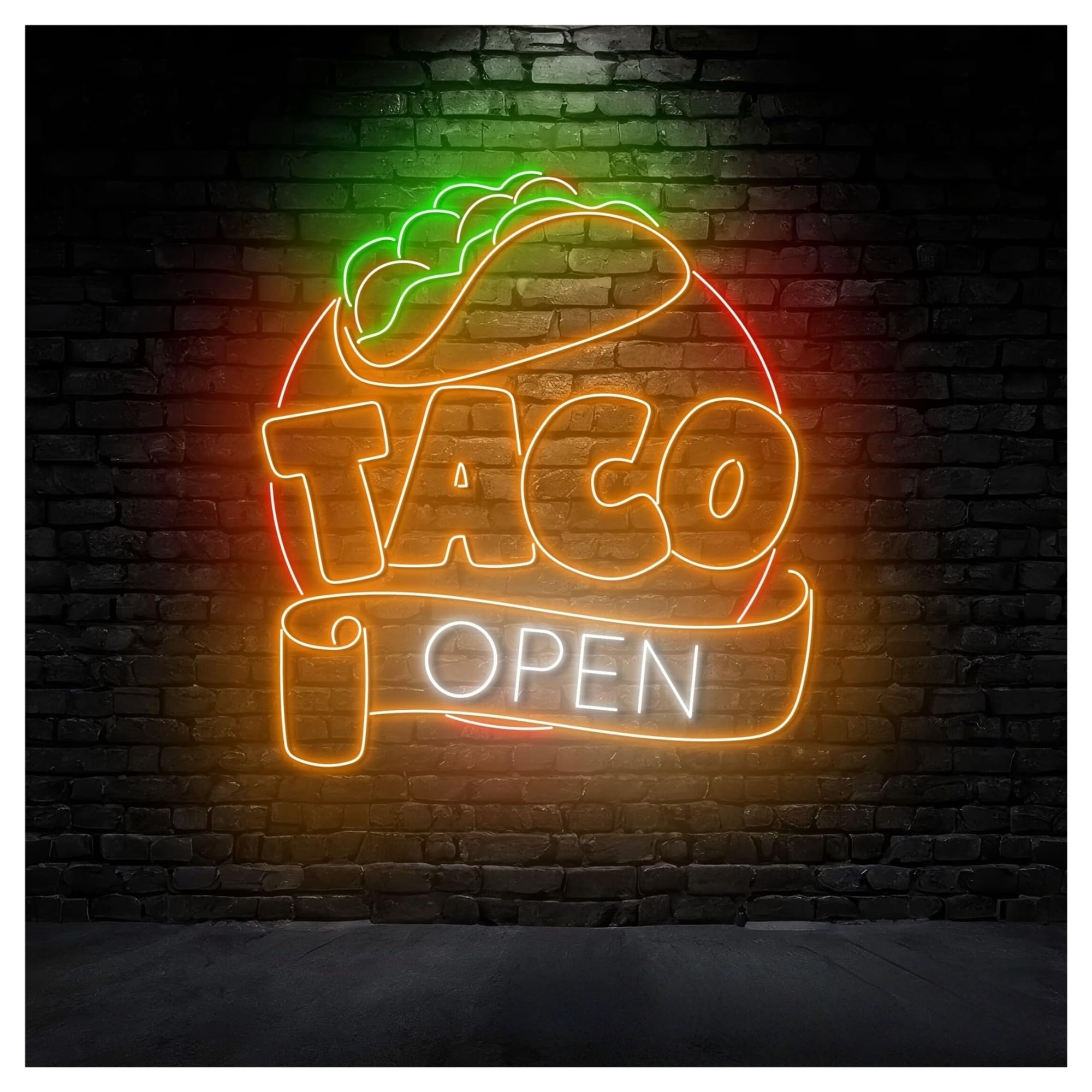RONGCH Hanging Art Neon Signs Taco Open Neon Sign, Suitable for Food Store Restaurant Decor with Dimmable 50cm