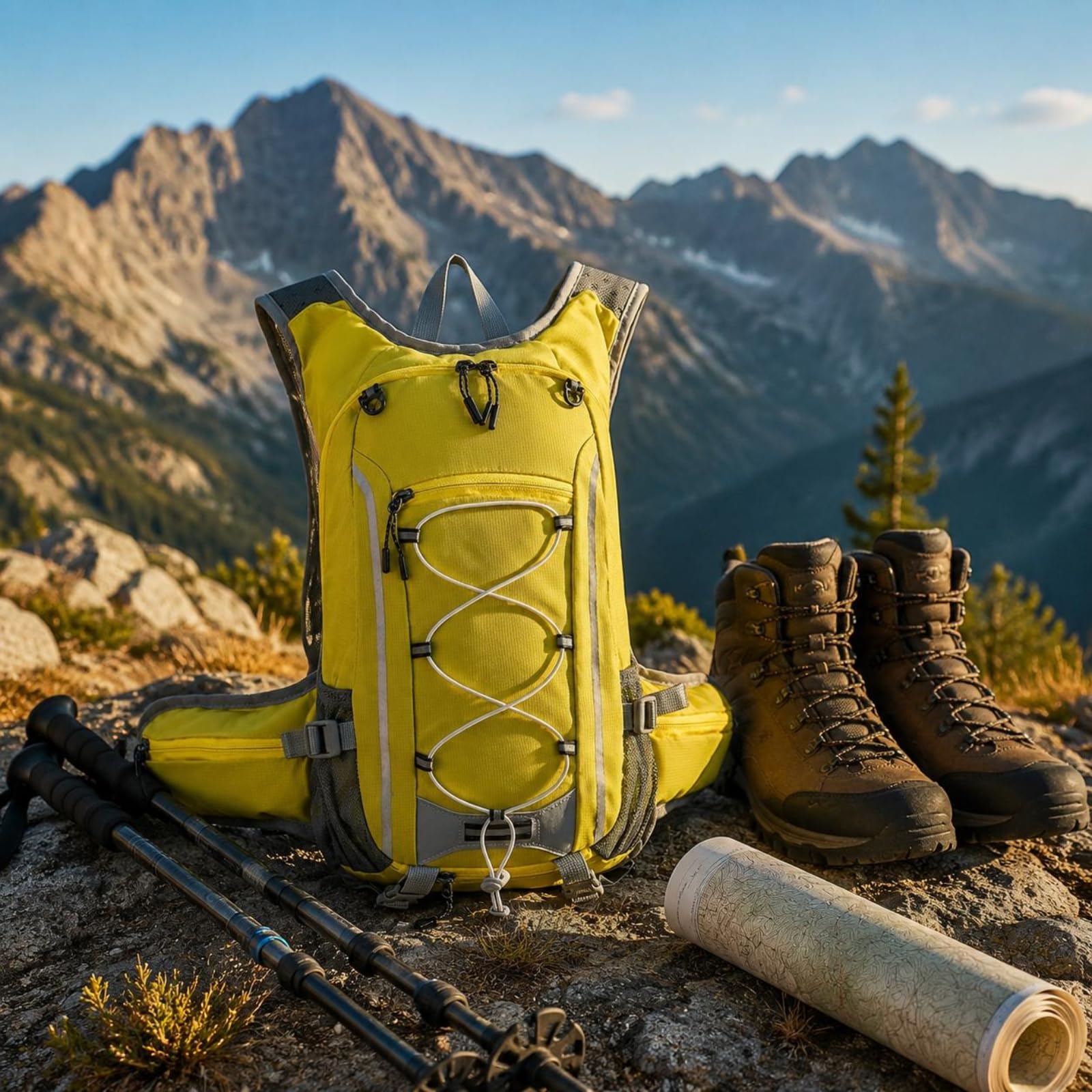 Milageto Zaino da Montagna con Supporto Ergonomico Zaino da Trekking Leggero Traspirante per Alpinismo, Verde, Verde Limone
