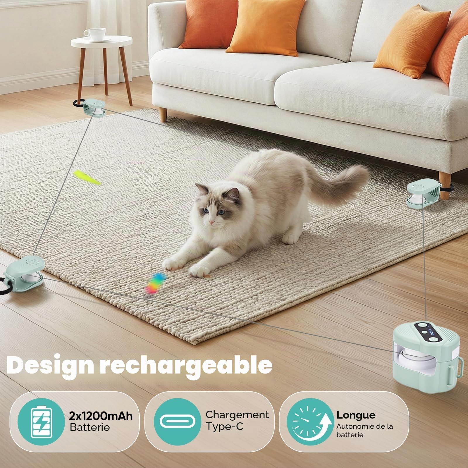 Jouet Interactif pour Chat d'Intérieur, Jouet pour Chat Simulant la Chasse, avec Contrôle Automatique/Télécommandé, Jouet pour Animaux Domestiques Consommant de l'Énergie (Vert Clair)