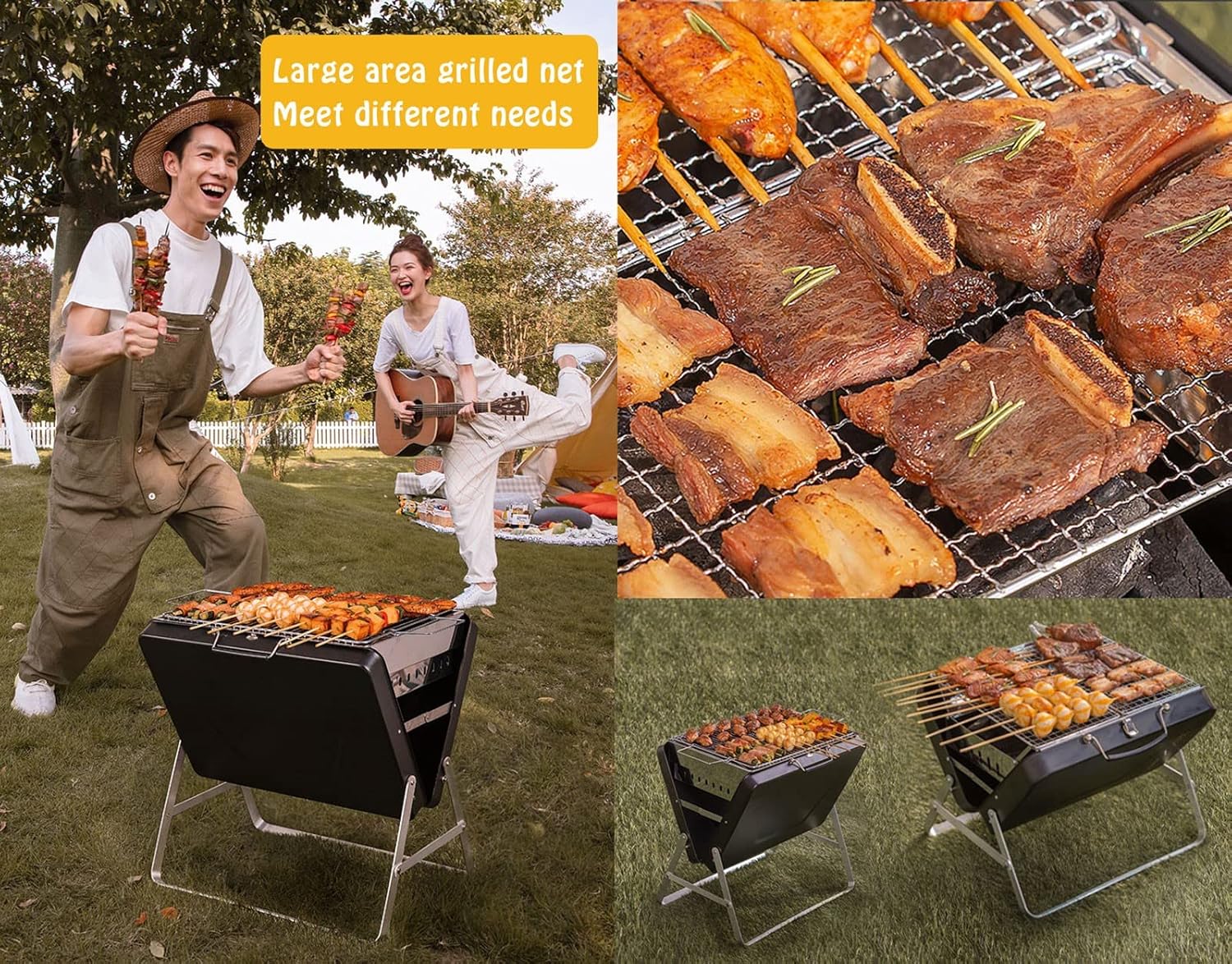 Camping Burner Portable, Foldable Camping Stove, Stainless Steel BBQ Charcoal Grill Outdoor for Camping Picnic Backpacking, Detachable Charcoal Basin for Easy CleaningL