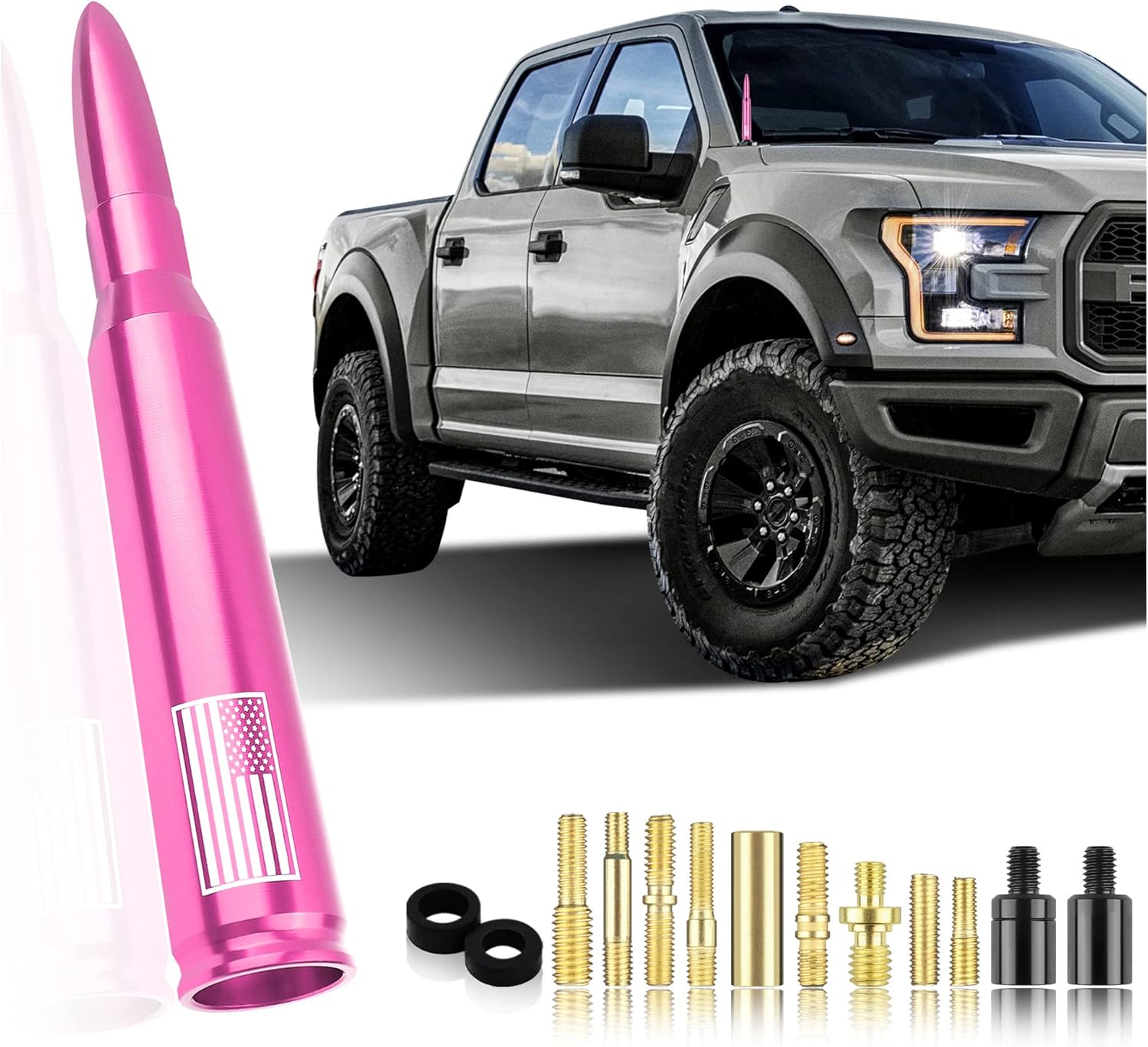 Car Bullet Antenna,Truck Exterior Decoration Accessories Car Vehicle Replacement Antenna Conpatible with Ford F150 RAM 1500 GMC Heavy Duty Pickup Trucks Accessories(New Upgrade Pink-U.S. Flag)… Car Bullet Antenna,Truck Exterior Decoration Accessories Car Vehicle Replacement Antenna Conpatible with Ford F150 RAM 1500 GMC Heavy Duty Pickup Trucks Accessories(New Upgrade Pink-U.S. Flag)…