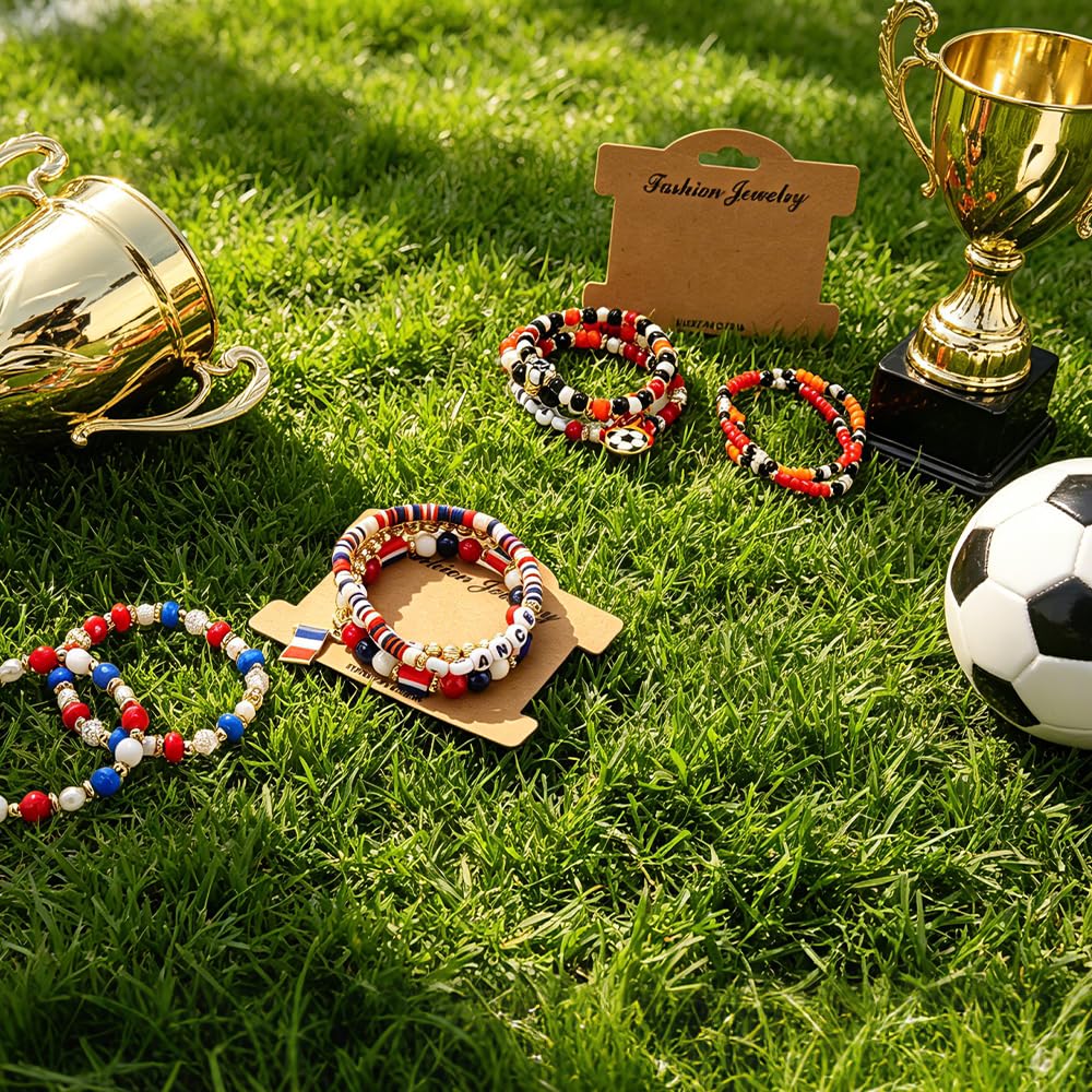 WALLFID Ensemble de bijoux pour fans de 5 pièces, réglables, aux couleurs du pays, accessoire tendance pour les fans de football pour homme et femme, idéal pour la vie quotidienne, le stade, la