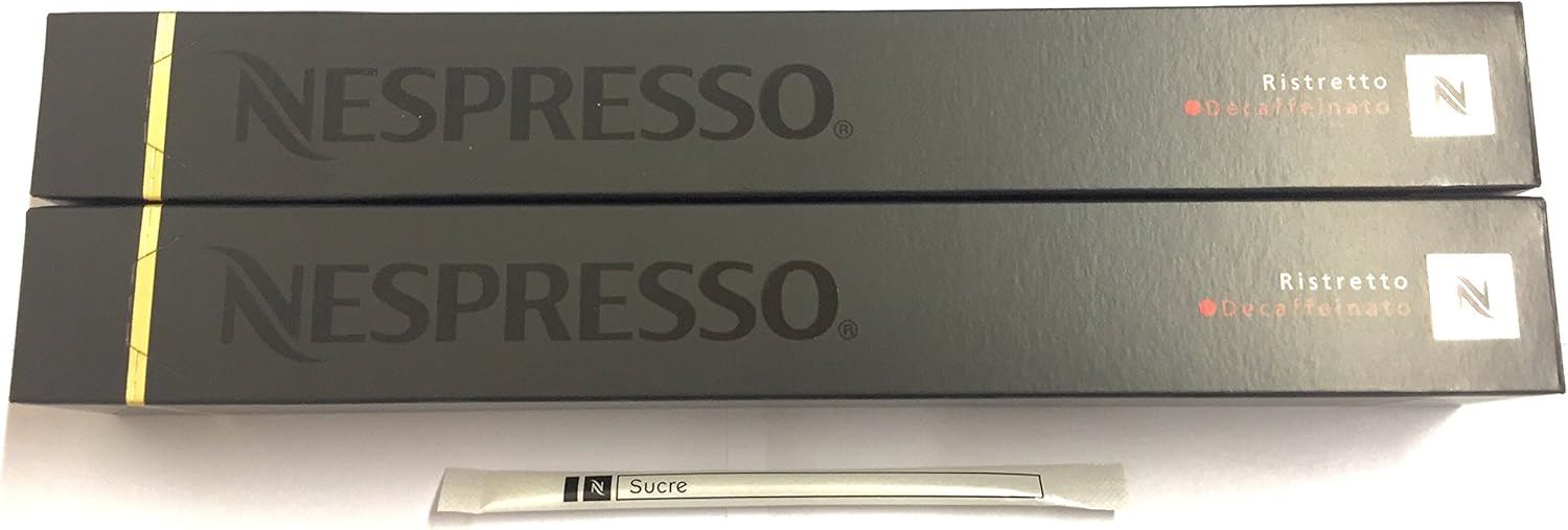 20 Nespresso Ristretto Decaffeinato Coffee Capsules Inc 1 Stick of Nespresso White Sugar