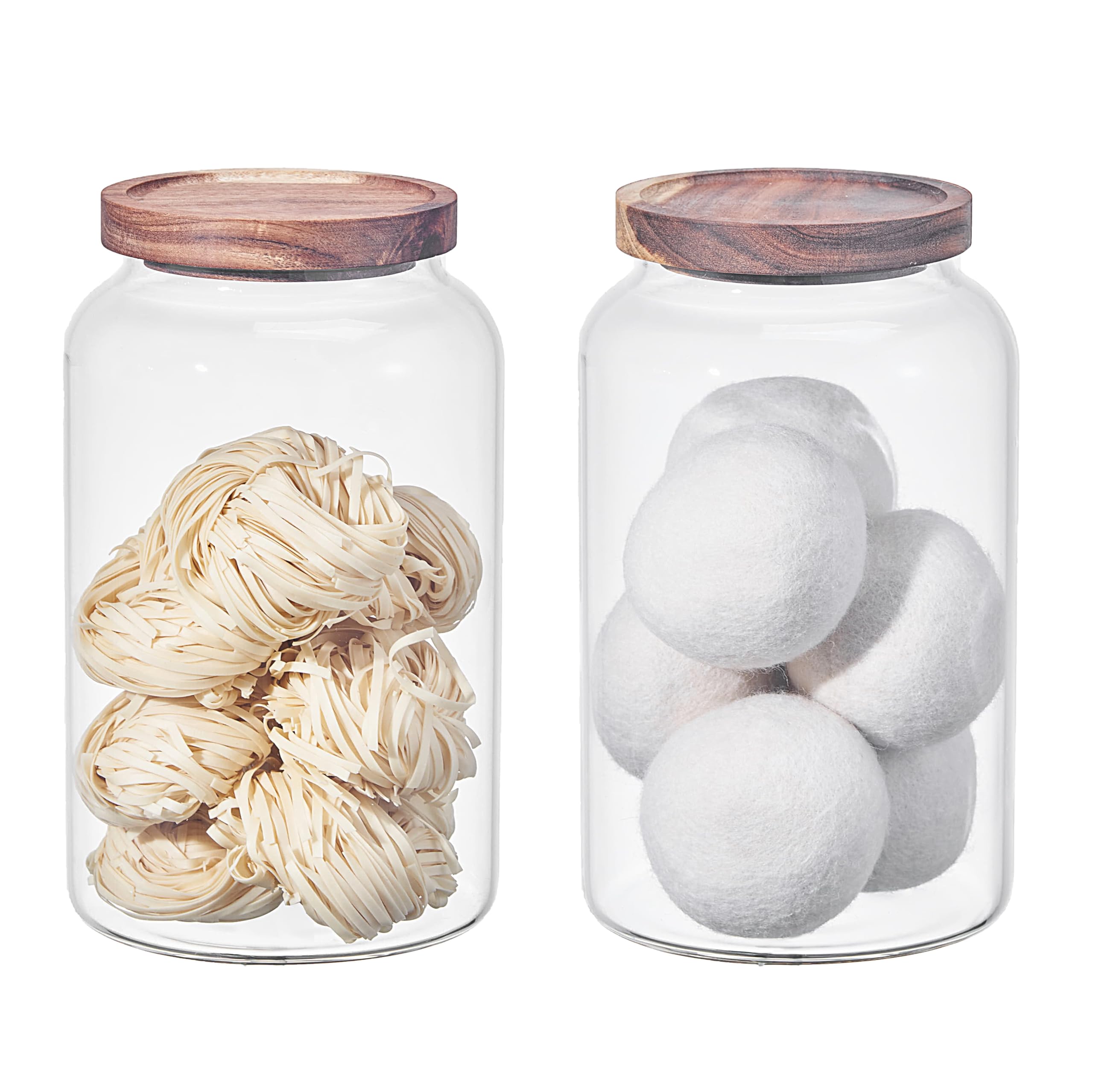 Eden & Willow Transparent Large Glass Storage Jar With Airtight Acacia Lid - Large Food Storage Container For Kitchen Pantry Organization - Clear Glass Canister Set For Pasta, Rice, Flour, Cereal, Oats, Coffee Beans (2, 2.8L)