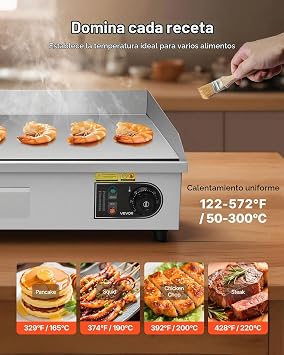 VEVOR Electric Griddle 4400 W 725 x 400 mm, Temperature Control 50 to 300 °C, Stainless Steel Countertop Grill with Flat Surface, 4 Foot Pads, for Meat and Pancakes