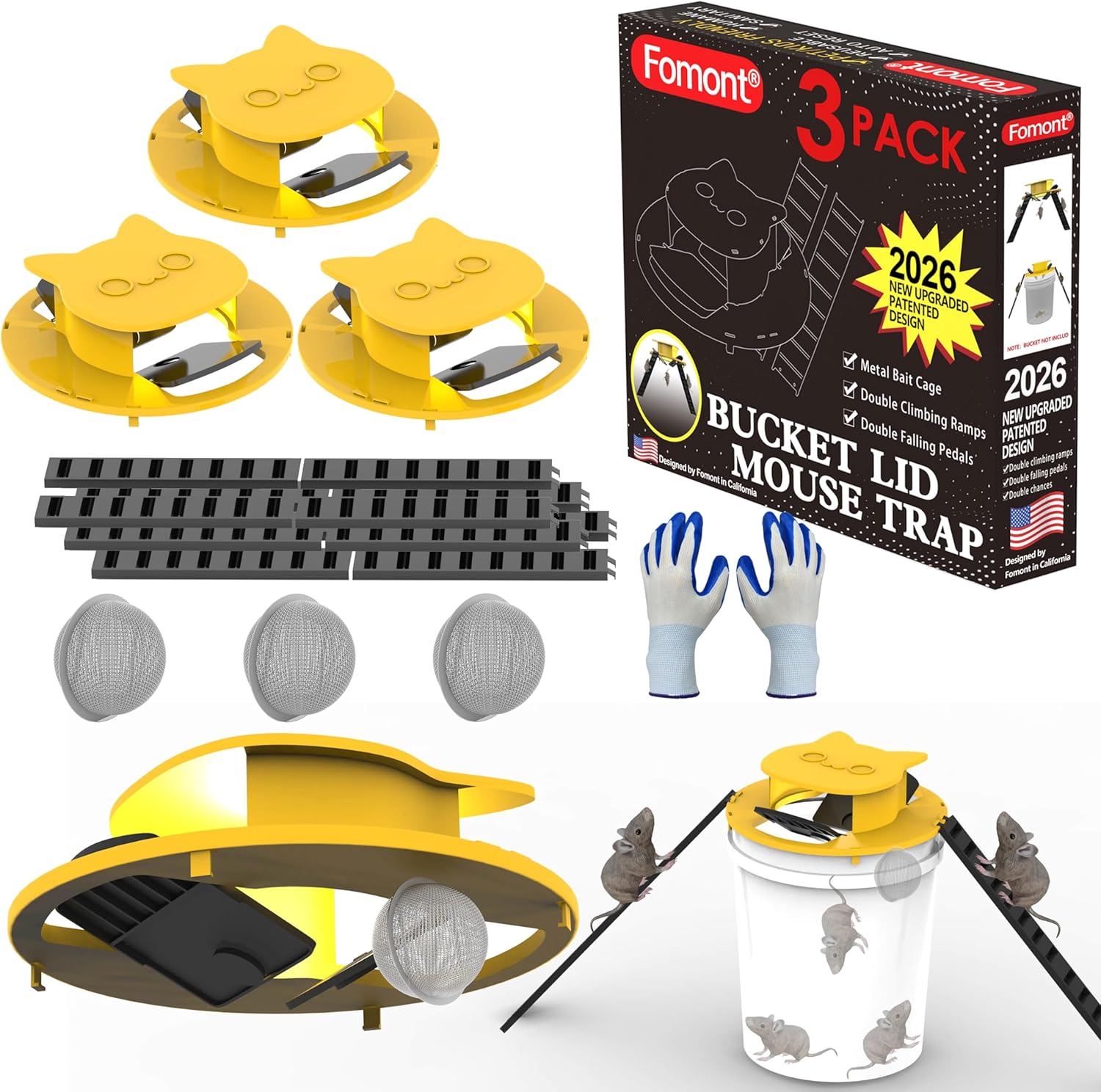 2026 Optimized Upgrade Mouse Rat Trap Bucket Lid-Metal Bait Cage-AutoReset-Fit 5 Gal Bucket